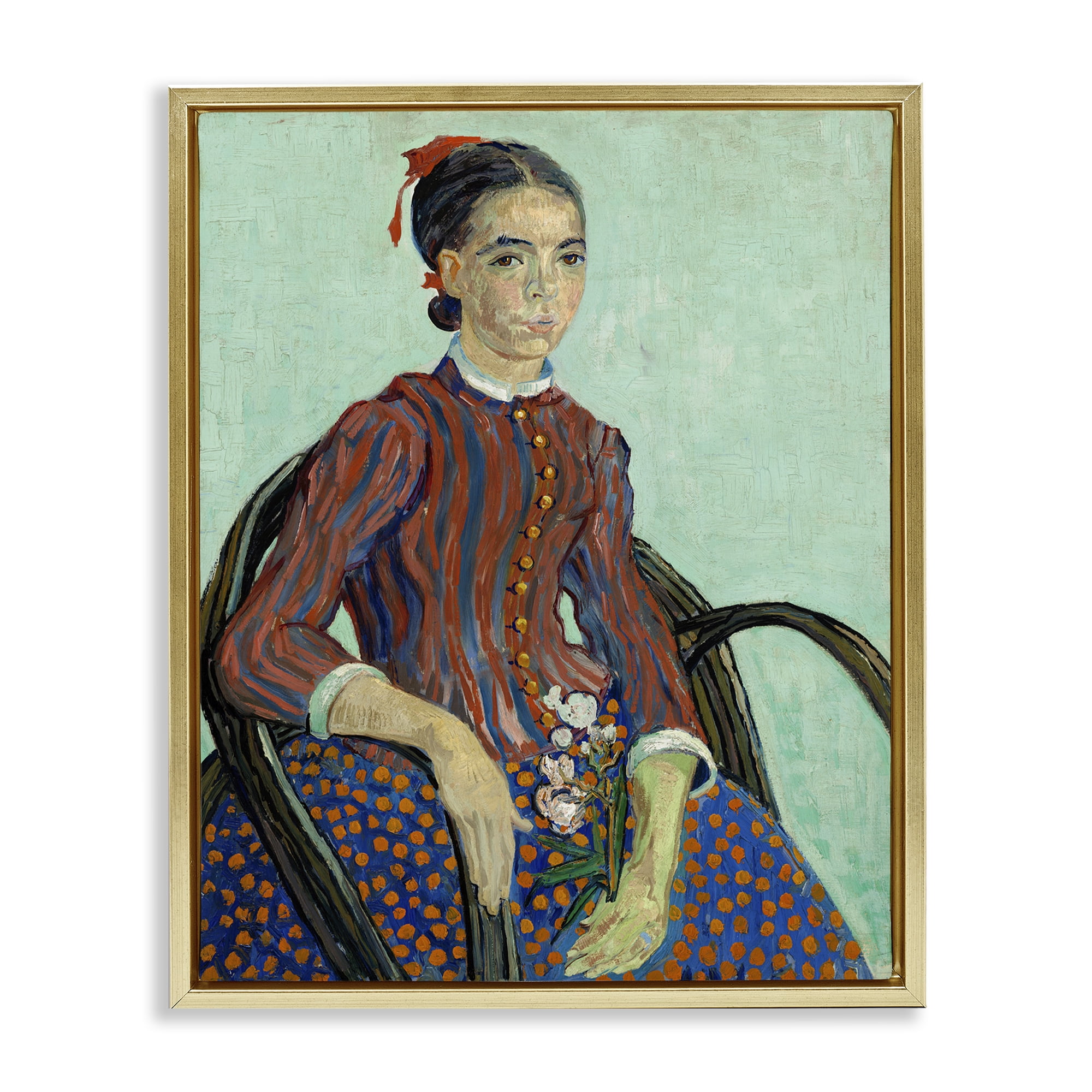 Stupell Industries Van Gogh Lady Mousme People Painting Gold Floater Framed Canvas Art Print Wall Art, 25 x 31