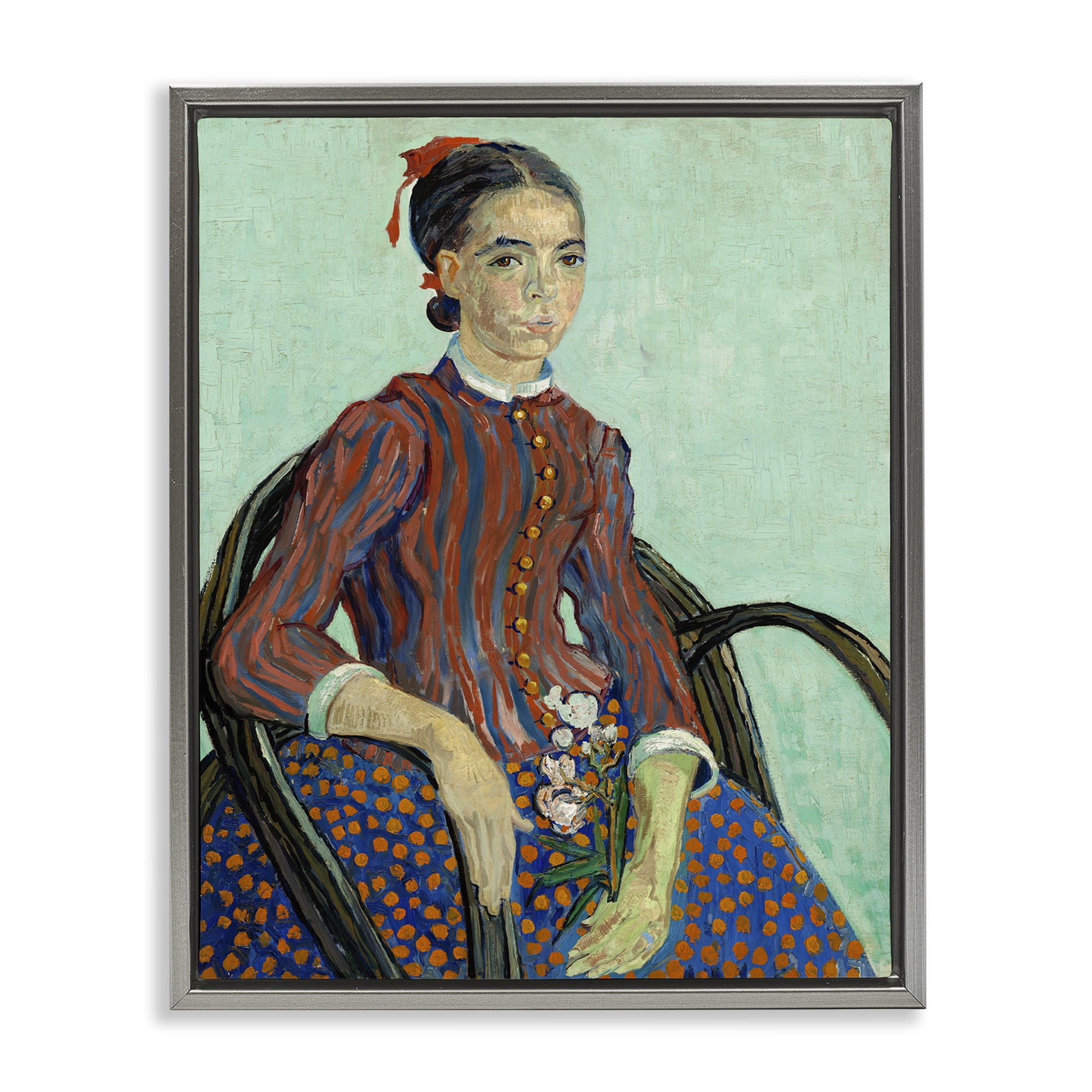 Stupell Industries Van Gogh Lady Mousme People Painting Gray Floater Framed Canvas Art Print Wall Art, 17 x 21