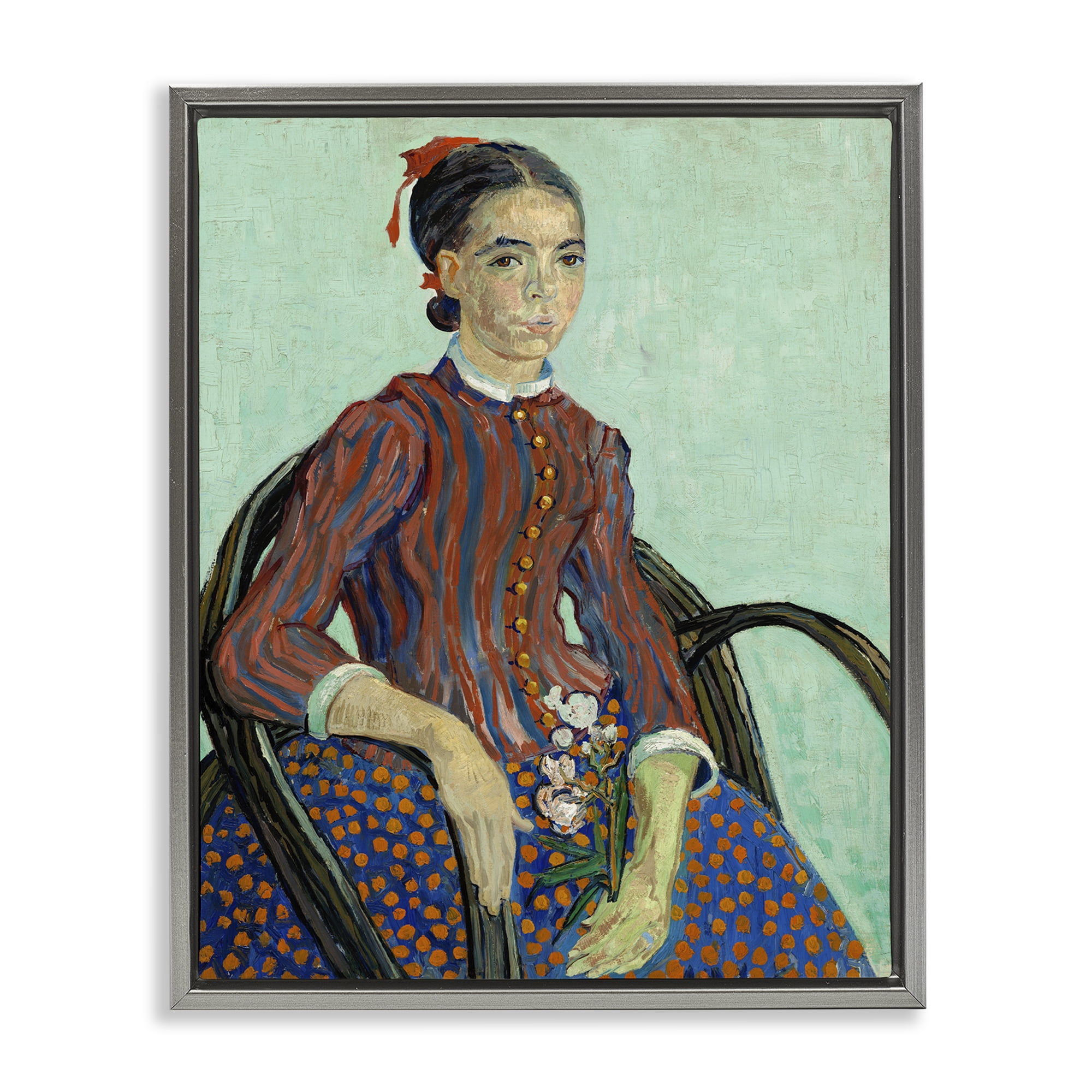 Stupell Industries Van Gogh Lady Mousme People Painting Gray Floater Framed Canvas Art Print Wall Art, 25 x 31