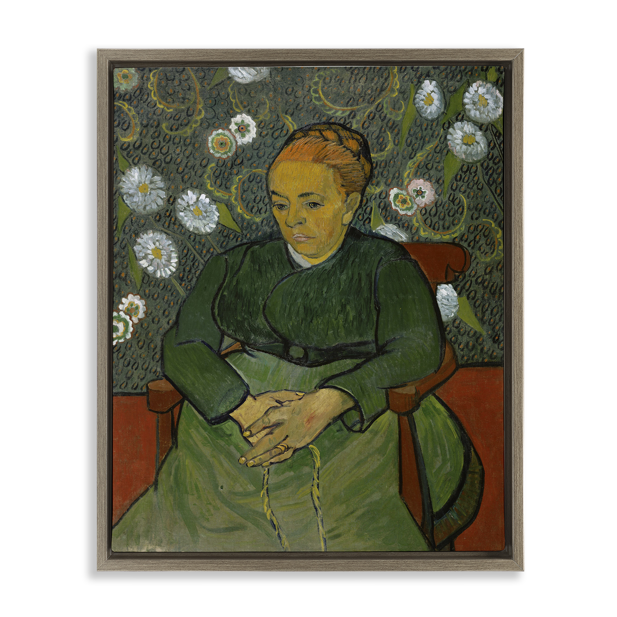 Stupell Industries Van Gogh Madame Ruolin People Painting Brown Floater Framed Canvas Art Print Wall Art, 25 x 31