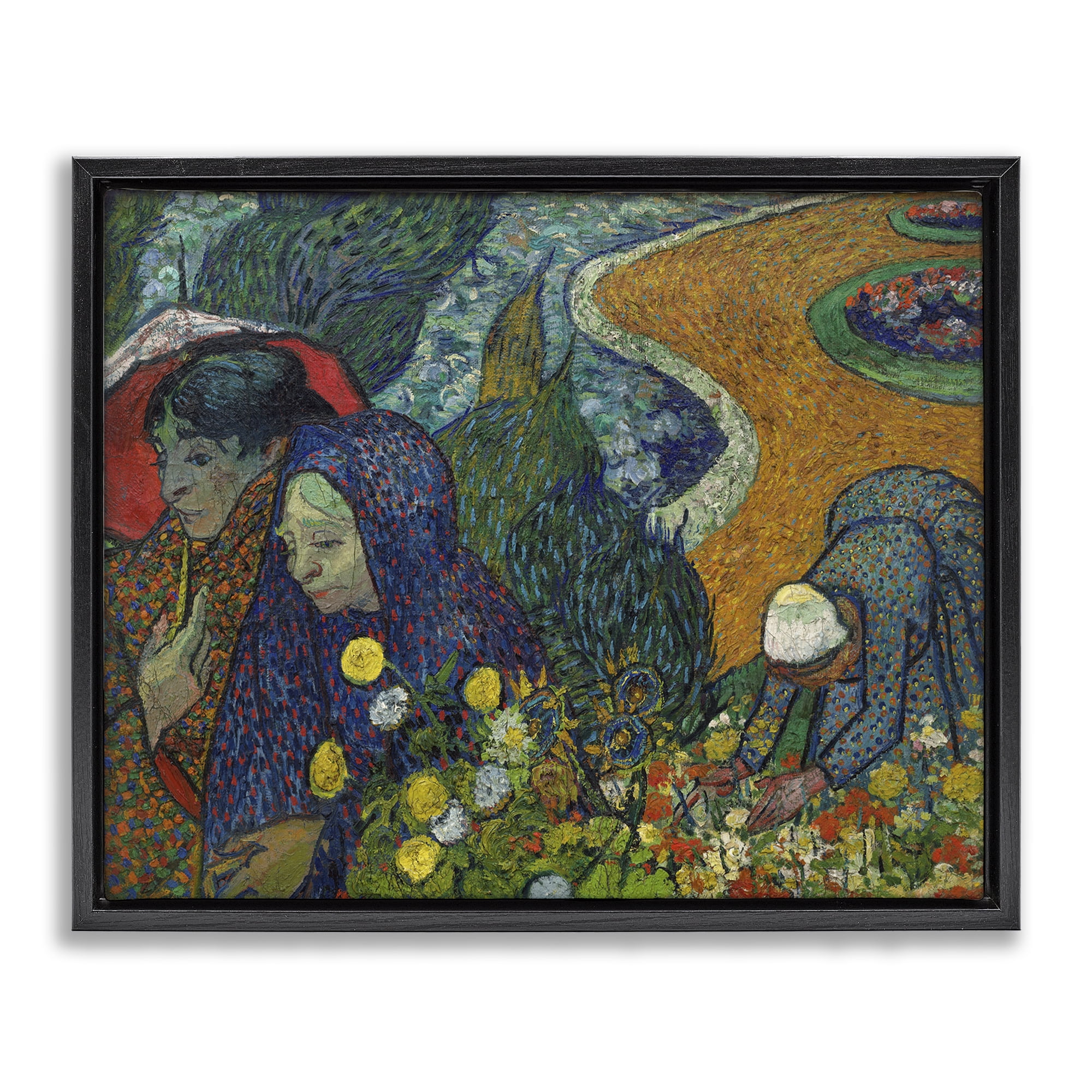 Stupell Industries Van Gogh Memory of Garden at Etten People Painting Black Floater Framed Canvas Art Print Wall Art, 21 x 17