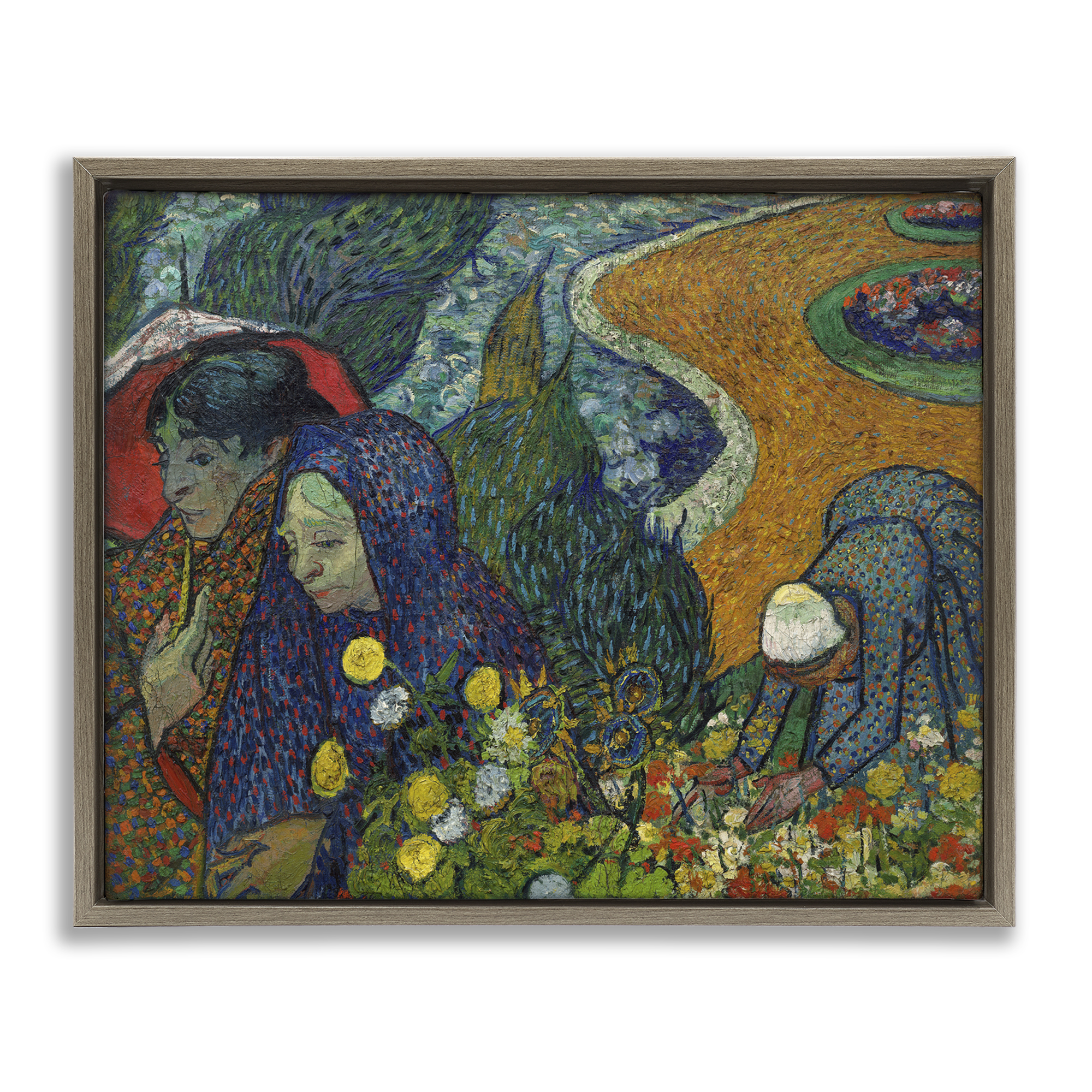 Stupell Industries Van Gogh Memory of Garden at Etten People Painting Brown Floater Framed Canvas Art Print Wall Art, 21 x 17