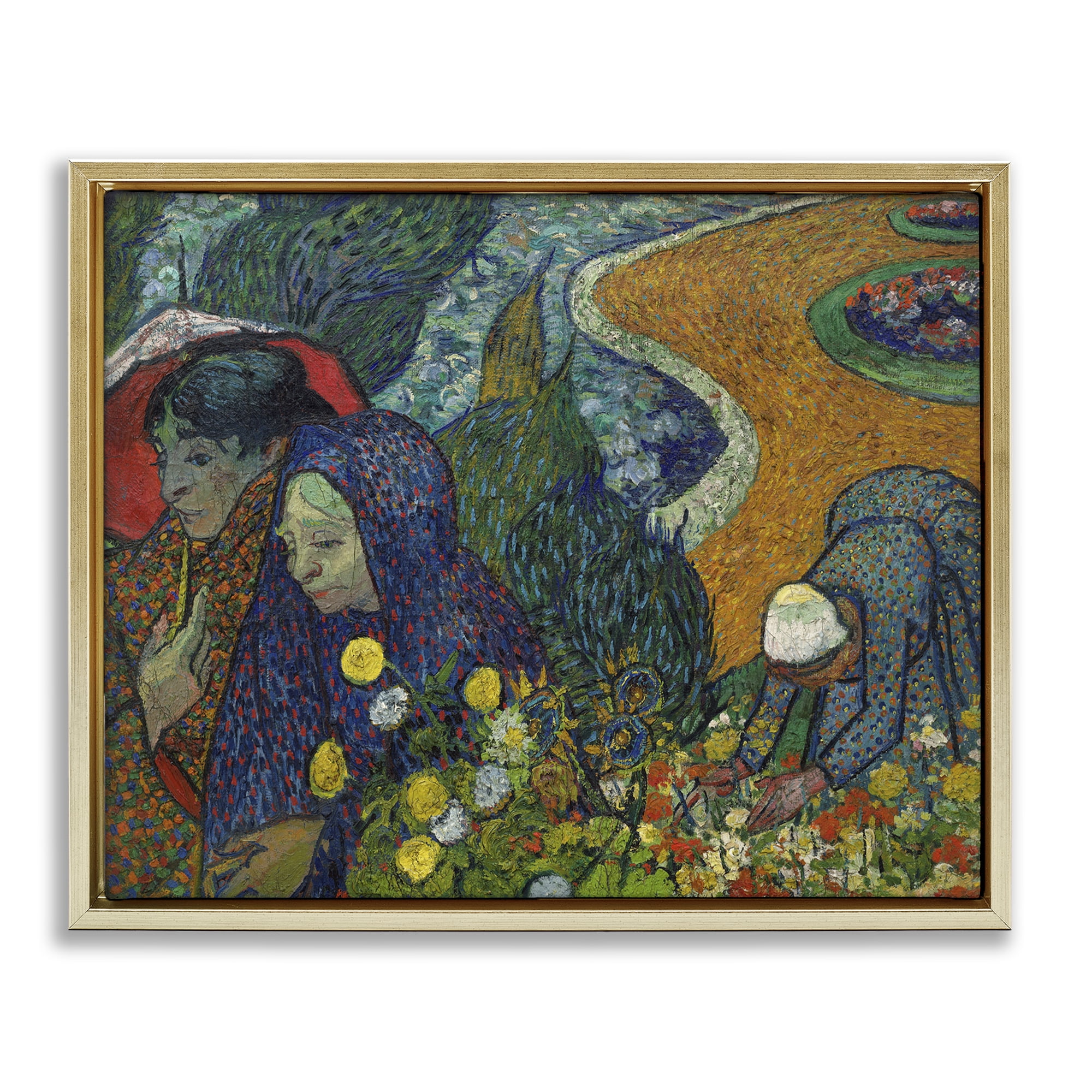 Stupell Industries Van Gogh Memory of Garden at Etten People Painting Gold Floater Framed Canvas Art Print Wall Art, 31 x 25