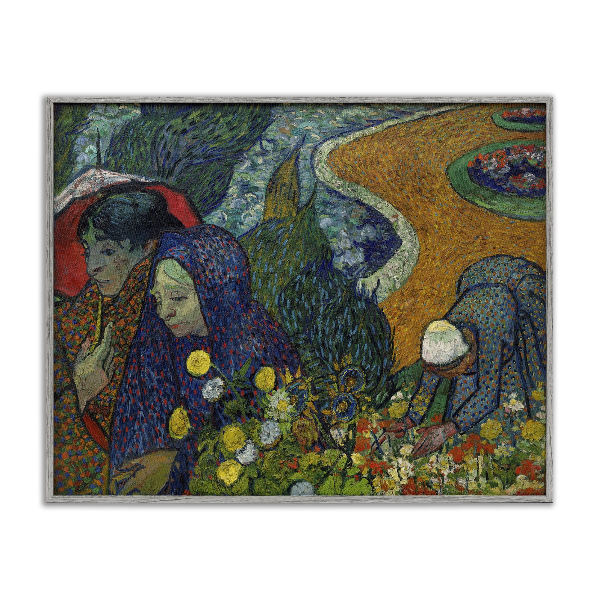 Stupell Industries Van Gogh Memory of Garden at Etten People Painting Gray Framed Art Print Wall Art, 30 x 24