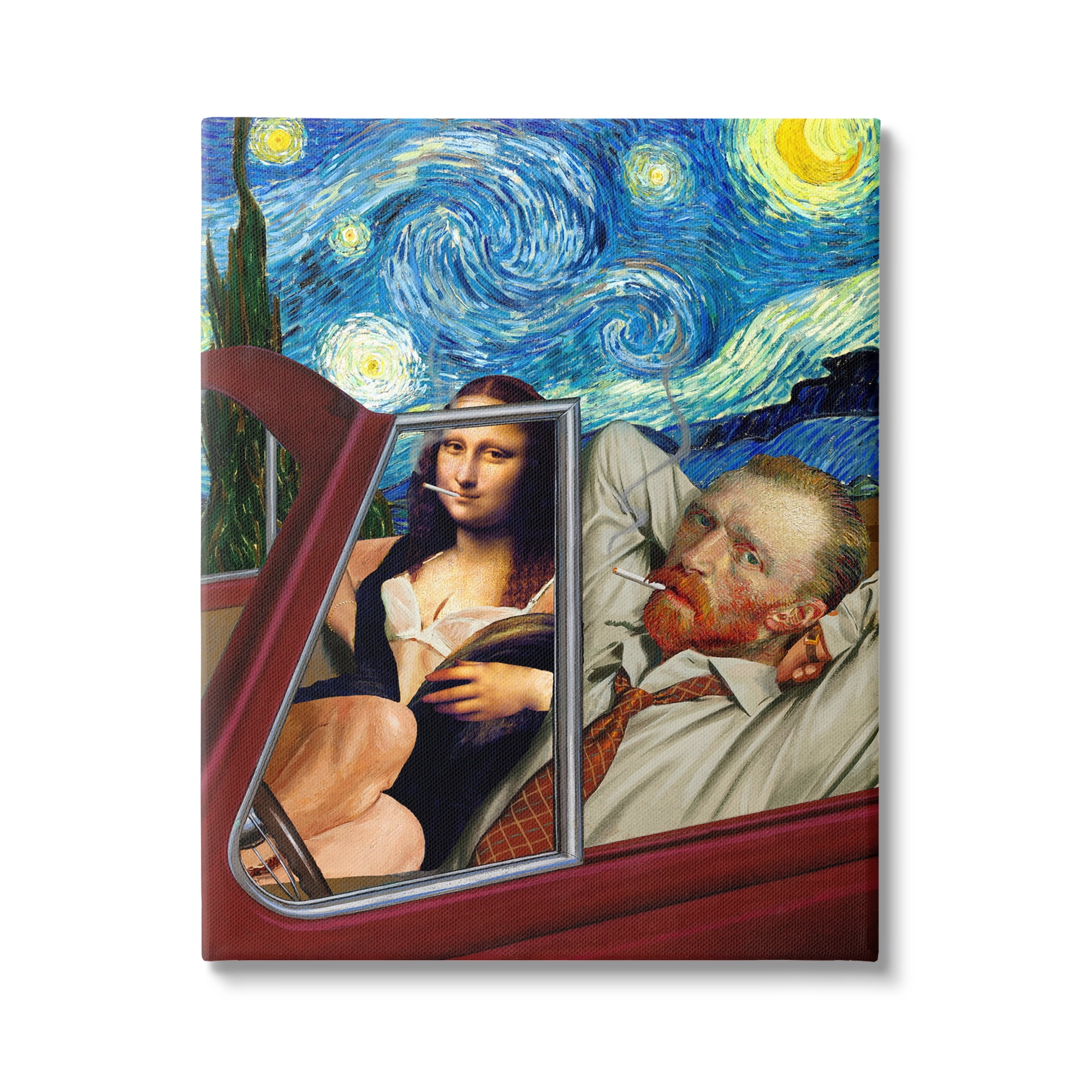 Stupell Industries Van Gogh & Mona Lisa Driving Starry Night Sky Canvas Wall Art, 36 x 48, Design by Jeremiah Ketner