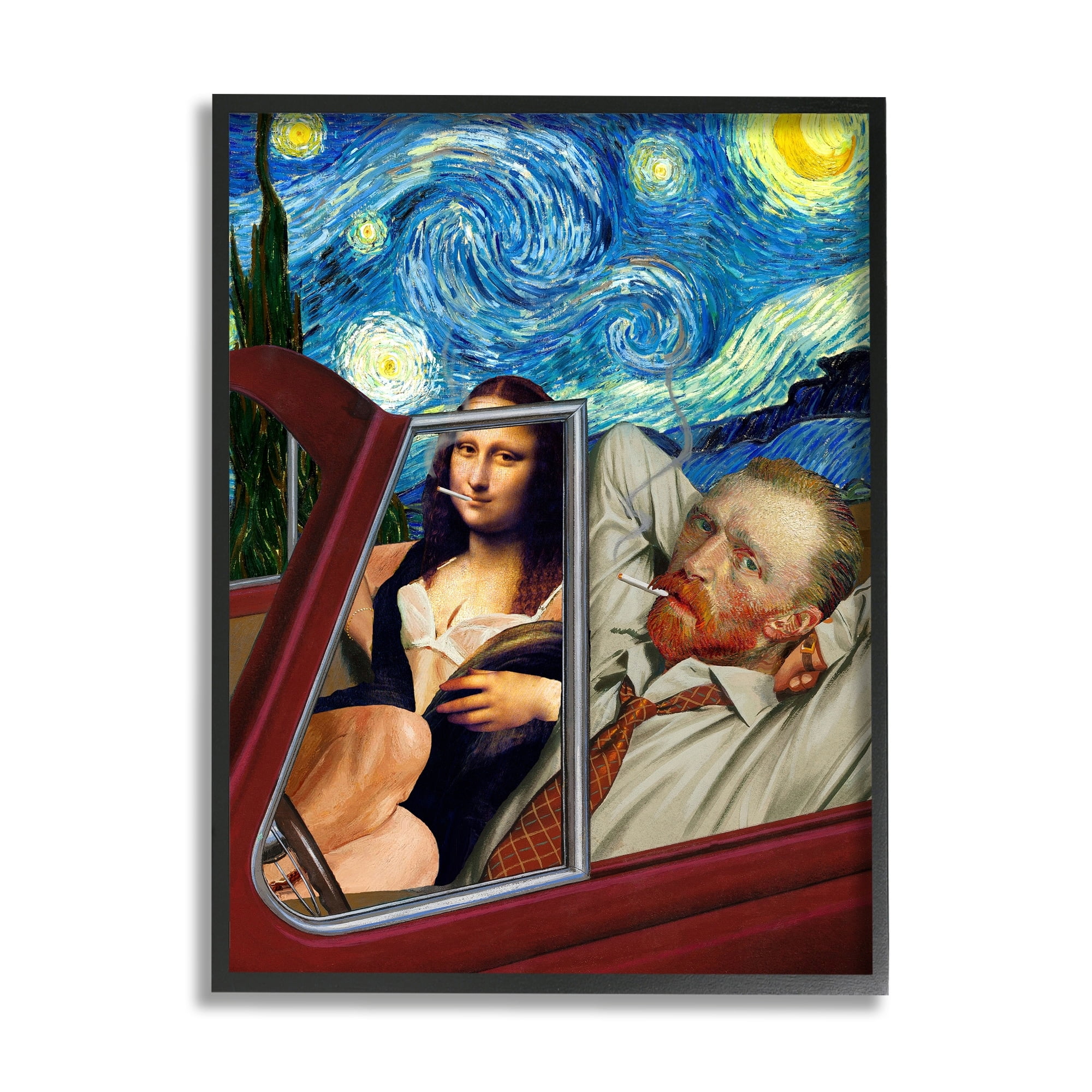 Stupell Industries Van Gogh & Mona Lisa Driving Starry Night Sky Framed Wall Art, 24 x 30, Design by Jeremiah Ketner