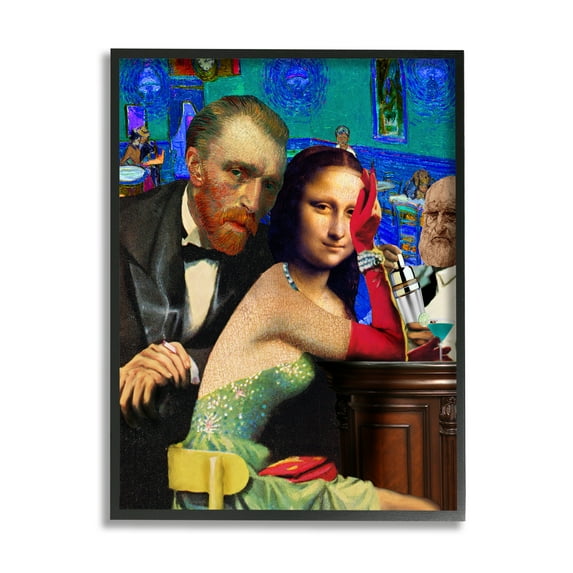 Stupell Industries Van Gogh & Mona Lisa Novelty Painting Black Framed Art Print Wall Art, 11 x 14