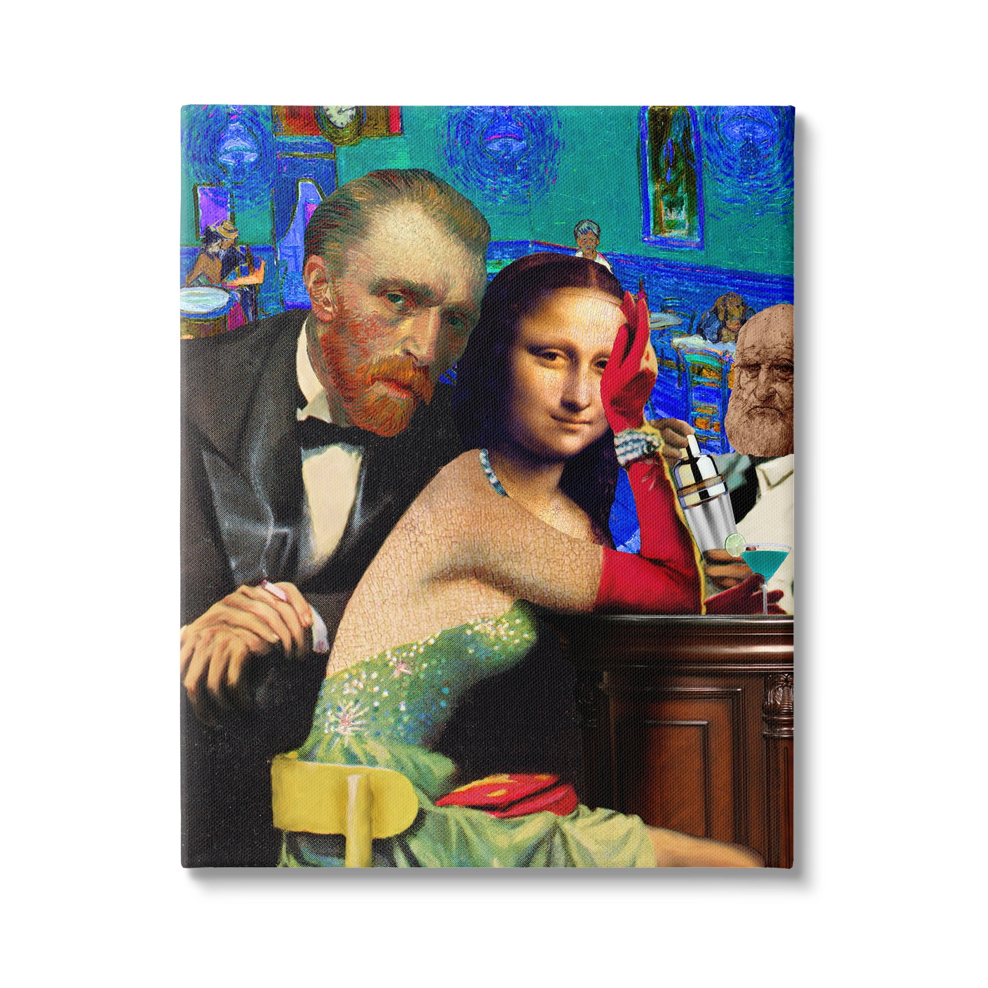 Stupell Industries Van Gogh & Mona Lisa Novelty Painting Gallery Wrapped Canvas Art Print Wall Art, 16 x 20