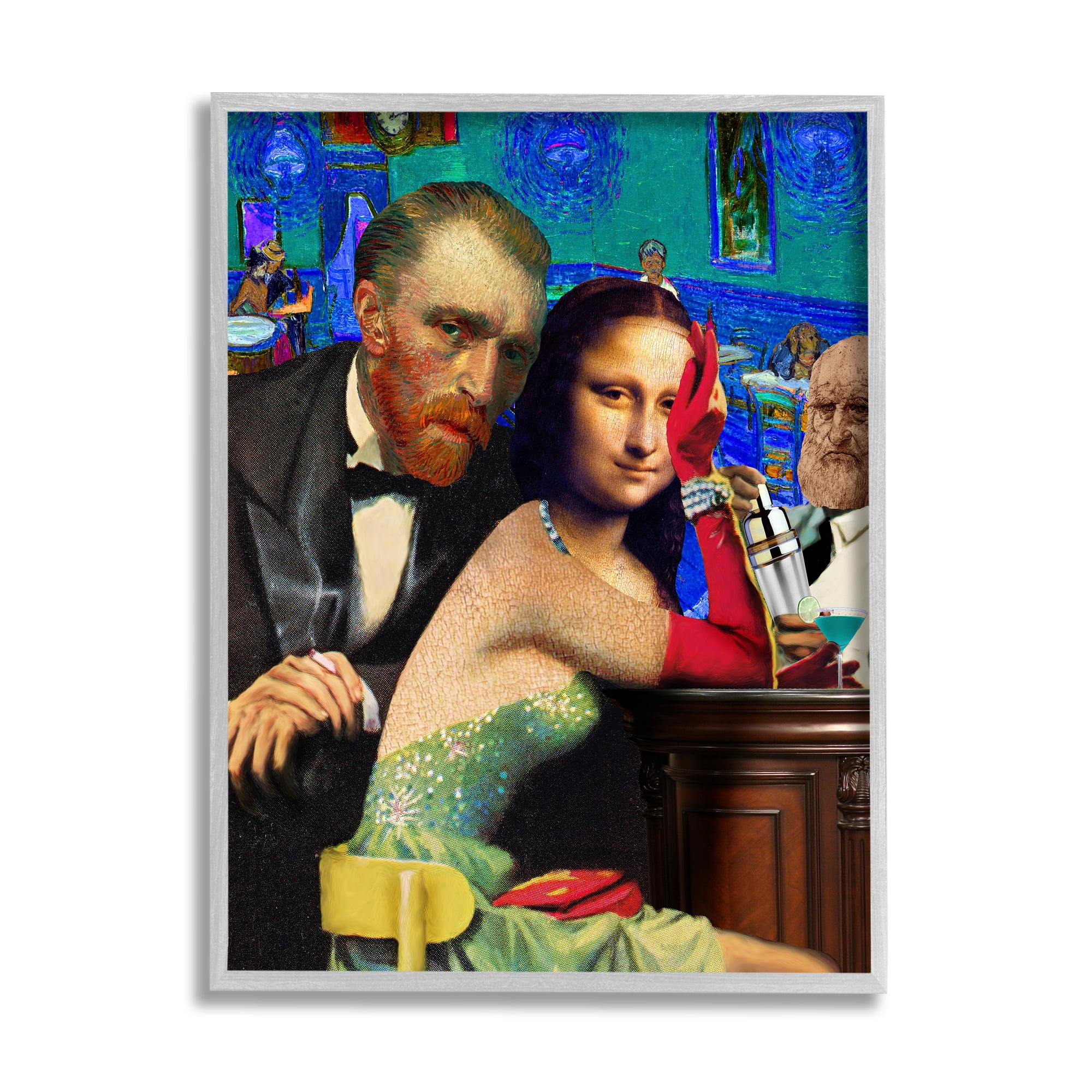 Stupell Industries Van Gogh & Mona Lisa Novelty Painting Gray Framed Art Print Wall Art, 16 x 20