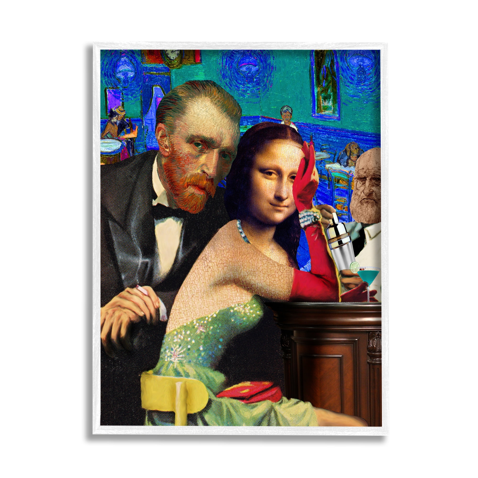 Stupell Industries Van Gogh & Mona Lisa Novelty Painting White Framed Art Print Wall Art, 24 x 30