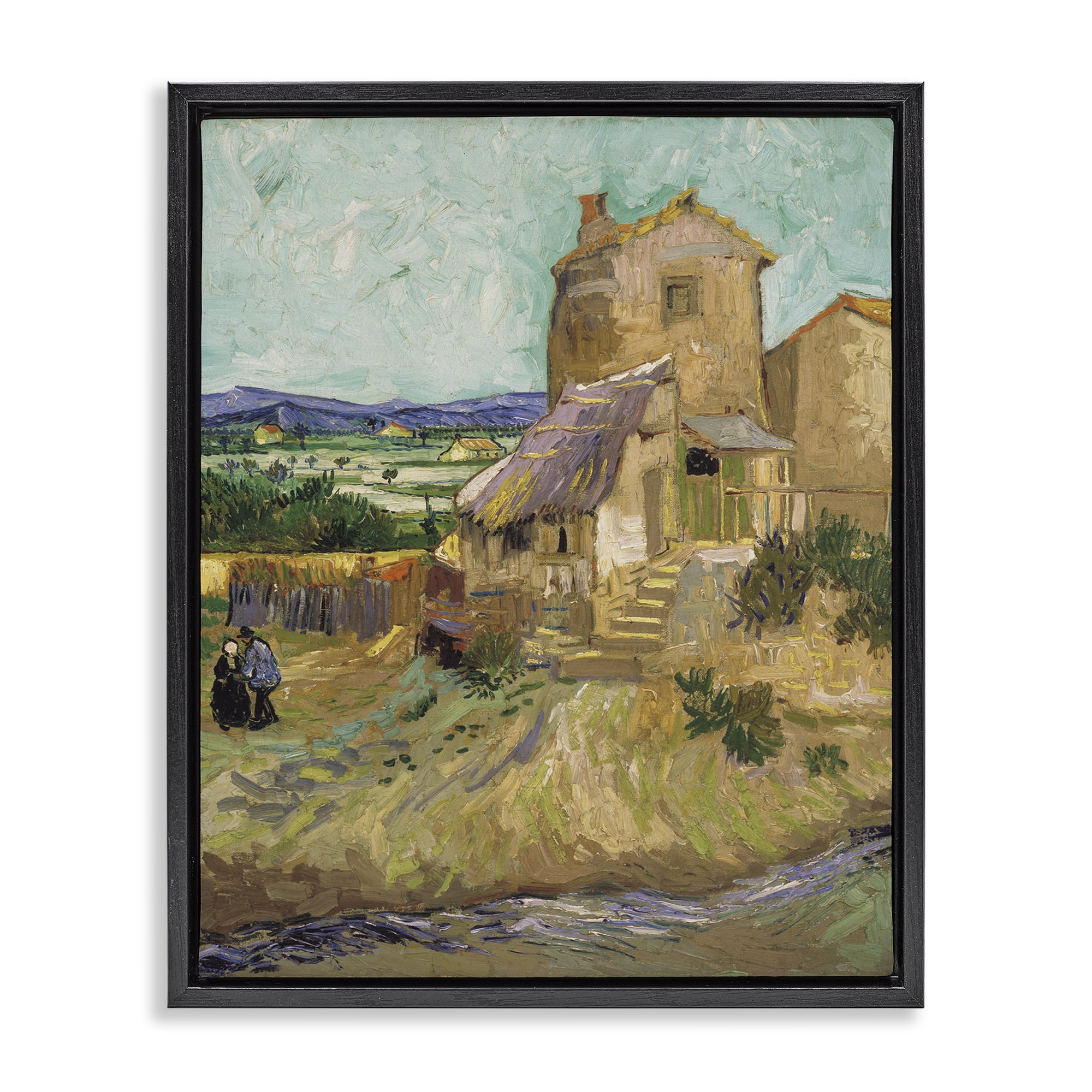 Stupell Industries Van Gogh Old Mill Landscape Landscape & Nature Painting Black Floater Framed Canvas Art Print Wall Art, 17 x 21