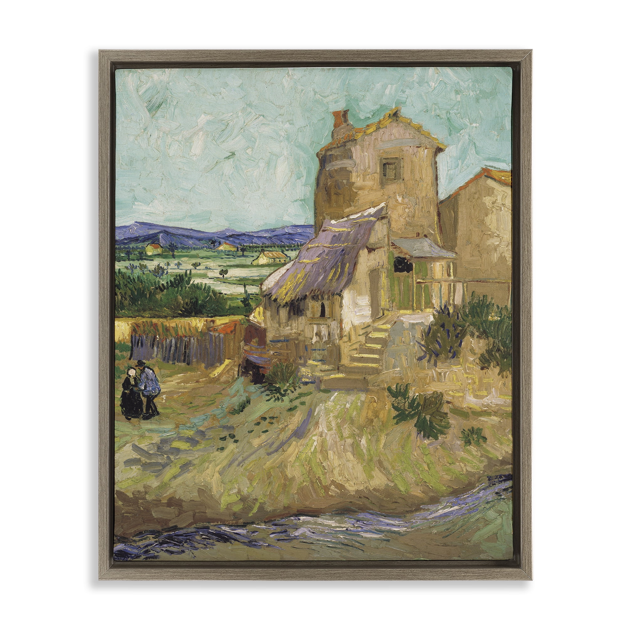 Stupell Industries Van Gogh Old Mill Landscape Landscape & Nature Painting Brown Floater Framed Canvas Art Print Wall Art, 25 x 31