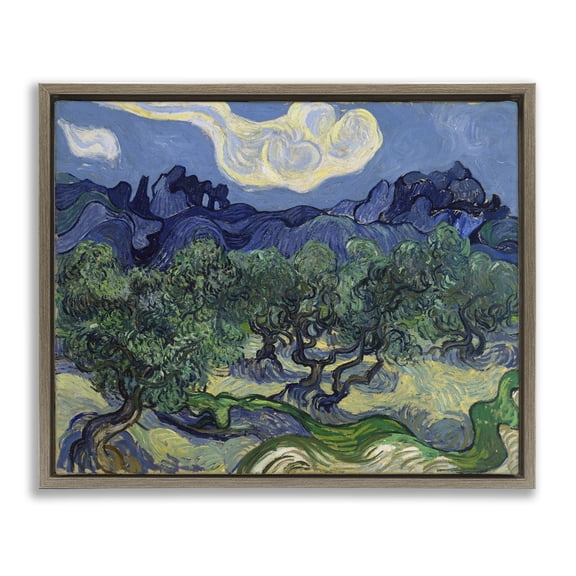 Stupell Industries Van Gogh Olive Trees Landscape Landscape & Nature Painting Brown Floater Framed Canvas Art Print Wall Art, 21 x 17
