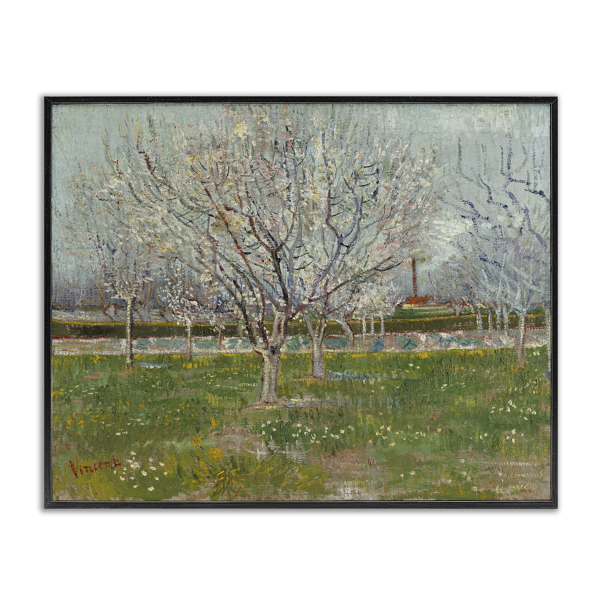 Stupell Industries Van Gogh Orchard in Blossom Landscape & Nature Painting Black Framed Art Print Wall Art, 30 x 24