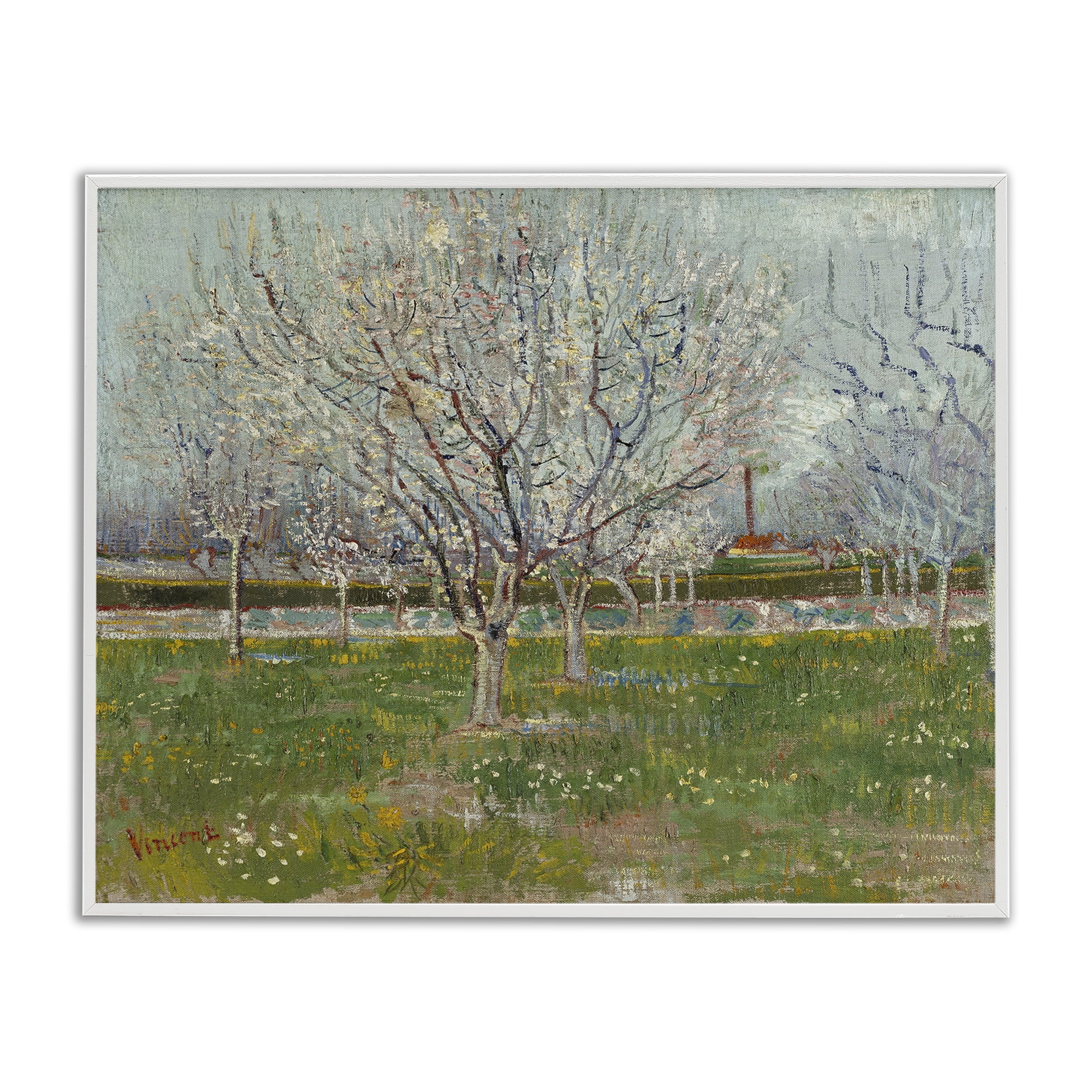 Stupell Industries Van Gogh Orchard in Blossom Landscape & Nature Painting White Framed Art Print Wall Art, 14 x 11