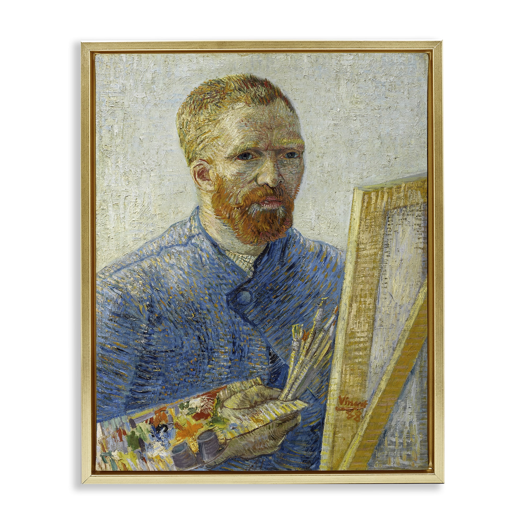 Stupell Industries Van Gogh Painter Self Portrait People Painting Gold Floater Framed Canvas Art Print Wall Art, 17 x 21