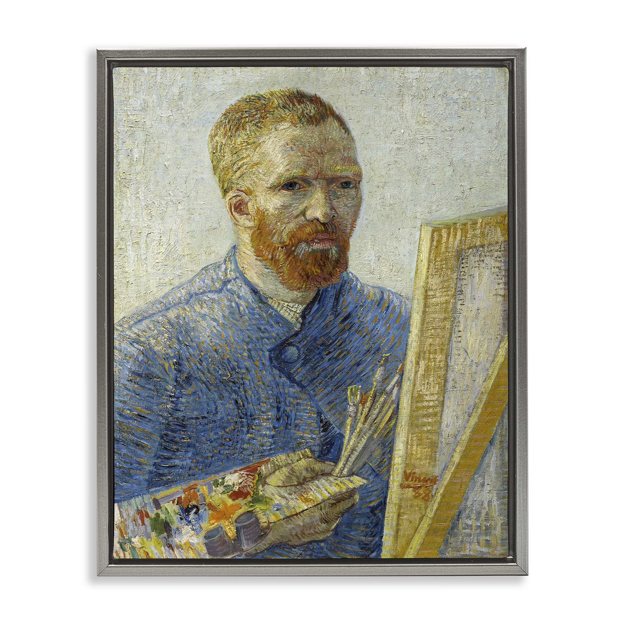 Stupell Industries Van Gogh Painter Self Portrait People Painting Gray Floater Framed Canvas Art Print Wall Art, 17 x 21