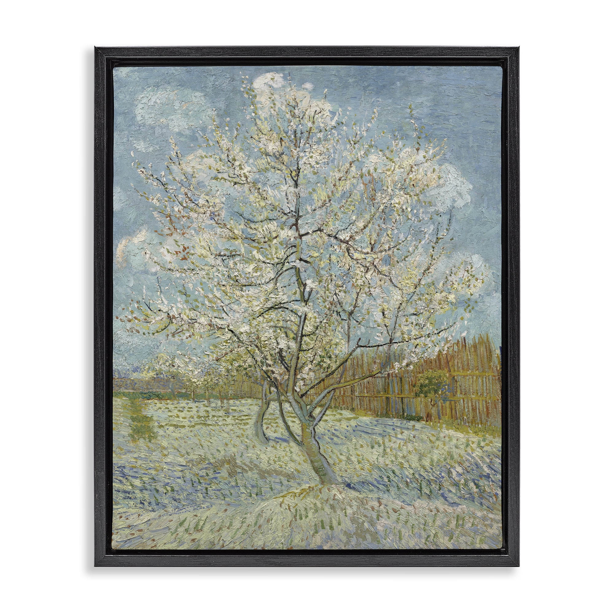 Stupell Industries Van Gogh Pink Peach Tree Landscape & Nature Painting Black Floater Framed Canvas Art Print Wall Art, 17 x 21