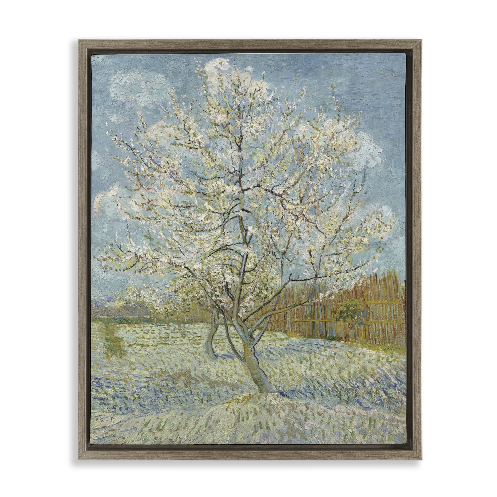 Stupell Industries Van Gogh Pink Peach Tree Landscape & Nature Painting Brown Floater Framed Canvas Art Print Wall Art, 25 x 31
