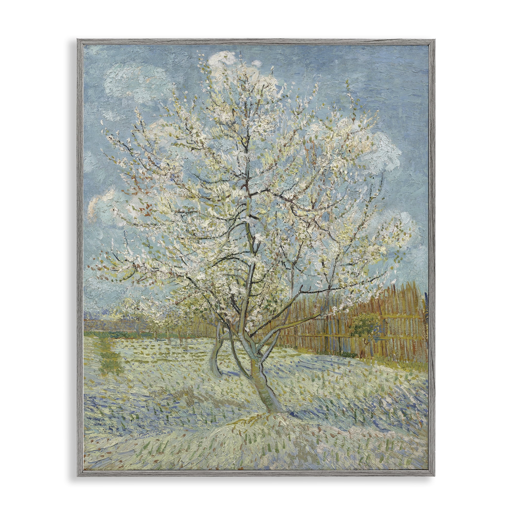 Stupell Industries Van Gogh Pink Peach Tree Landscape & Nature Painting Gray Framed Art Print Wall Art, 16 x 20