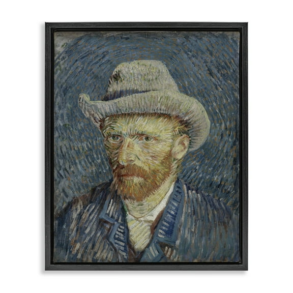 Stupell Industries Van Gogh Portrait with Hat People Painting Black Floater Framed Canvas Art Print Wall Art, 17 x 21