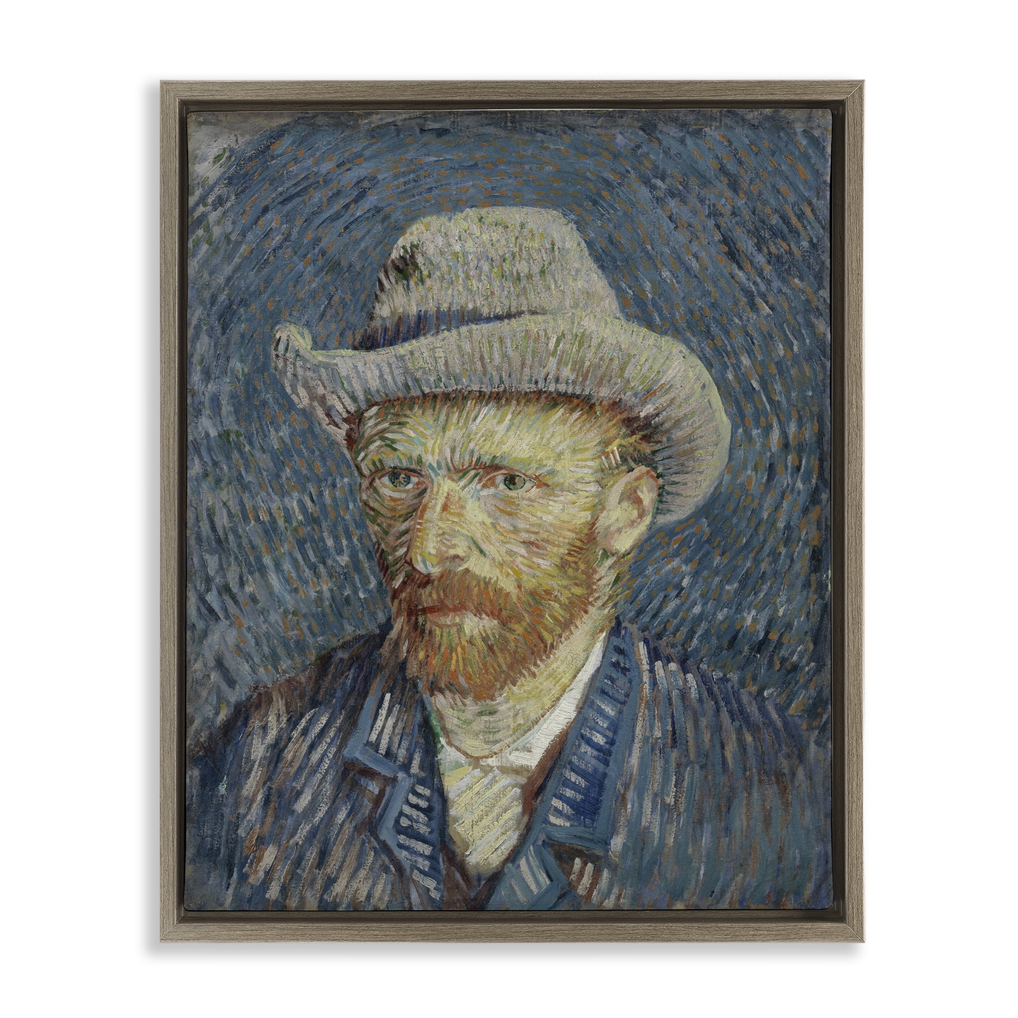 Stupell Industries Van Gogh Portrait with Hat People Painting Brown Floater Framed Canvas Art Print Wall Art, 17 x 21
