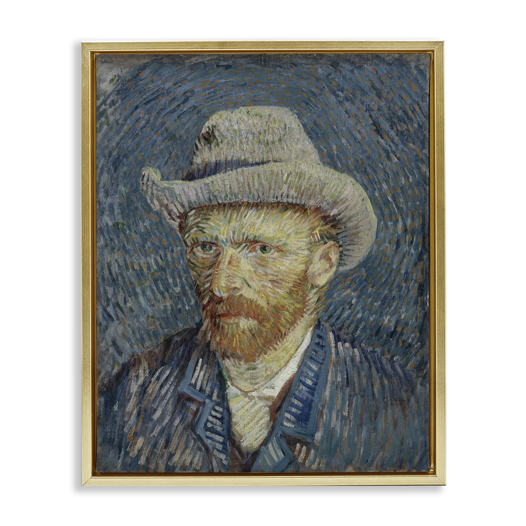 Stupell Industries Van Gogh Portrait with Hat People Painting Gold Floater Framed Canvas Art Print Wall Art, 17 x 21