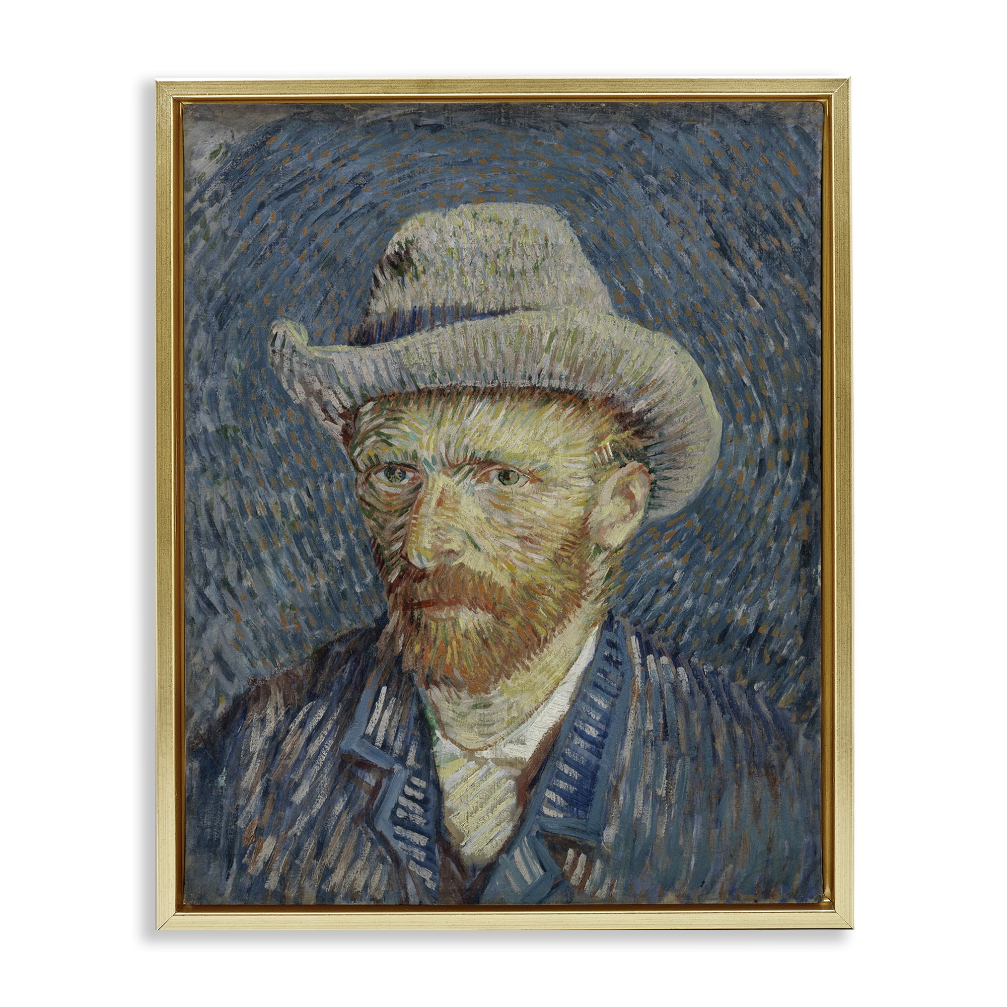 Stupell Industries Van Gogh Portrait with Hat People Painting Gold Floater Framed Canvas Art Print Wall Art, 25 x 31