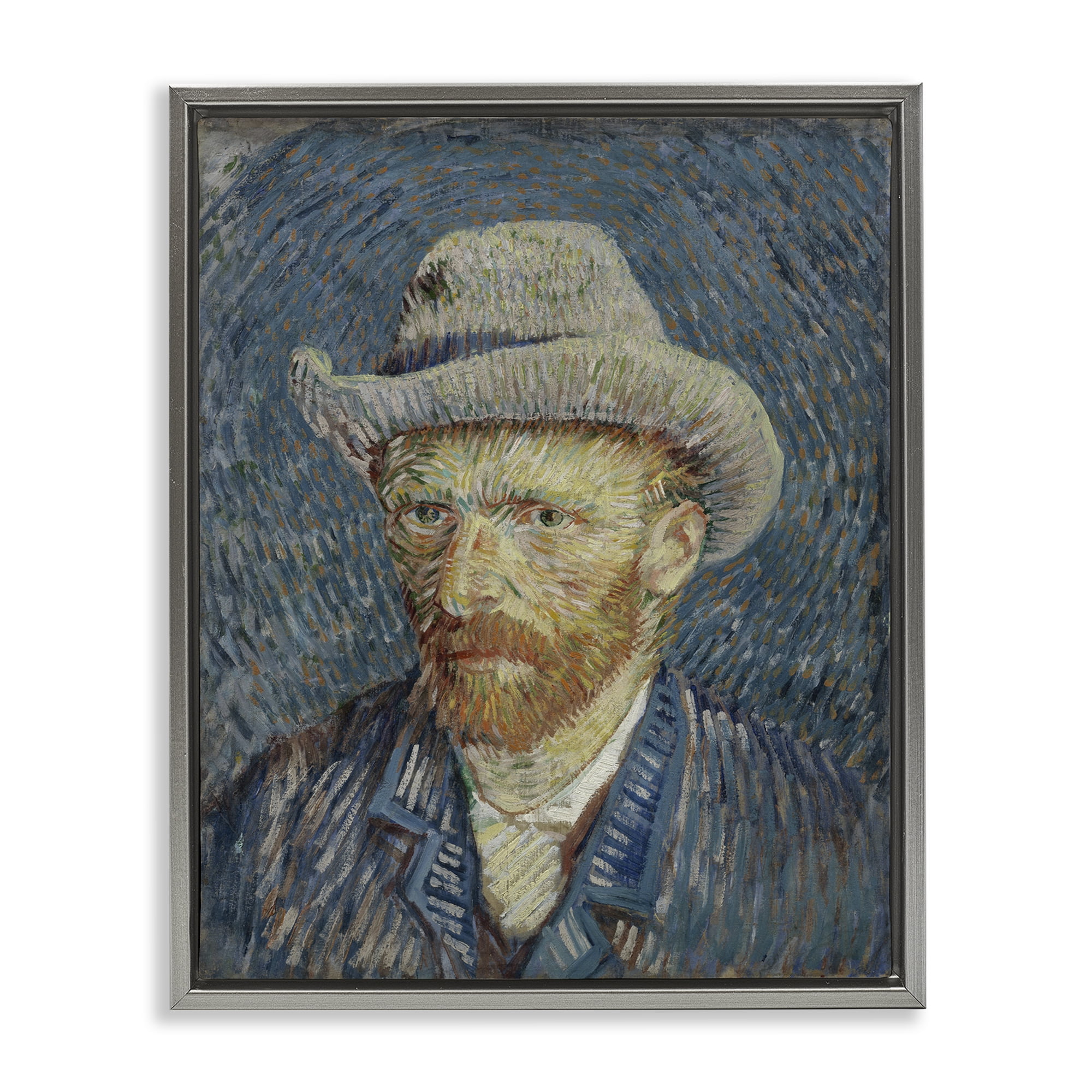 Stupell Industries Van Gogh Portrait with Hat People Painting Gray Floater Framed Canvas Art Print Wall Art, 25 x 31