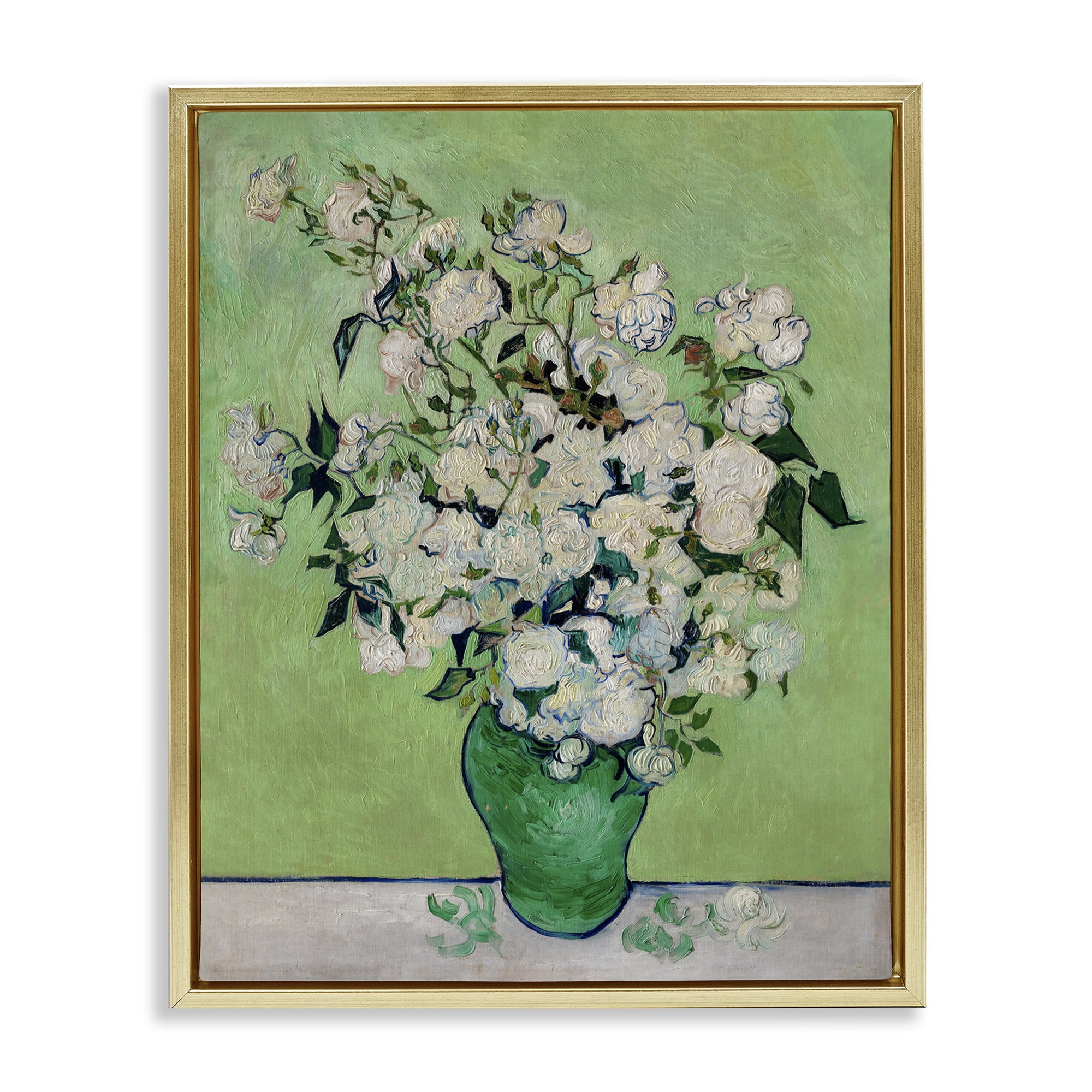 Stupell Industries Van Gogh Roses Botanical & Floral Painting Gold Floater Framed Art Print Wall Art, 25 x 31