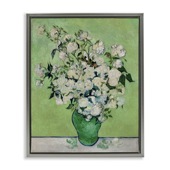 Stupell Industries Van Gogh Roses Botanical & Floral Painting Gray Floater Framed Art Print Wall Art, 17 x 21