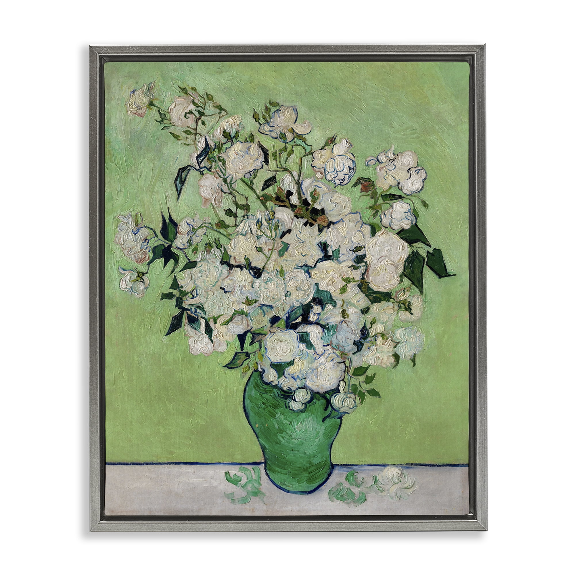 Stupell Industries Van Gogh Roses Botanical & Floral Painting Gray Floater Framed Art Print Wall Art, 25 x 31