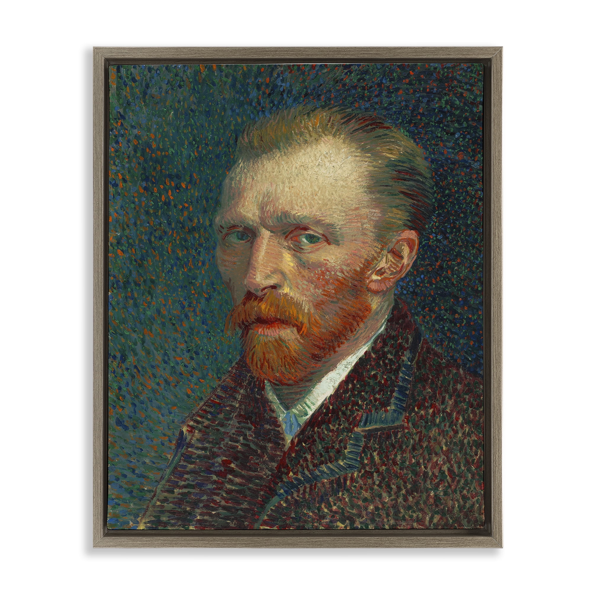 Stupell Industries Van Gogh Self Portrait People Painting Brown Floater Framed Canvas Art Print Wall Art, 17 x 21