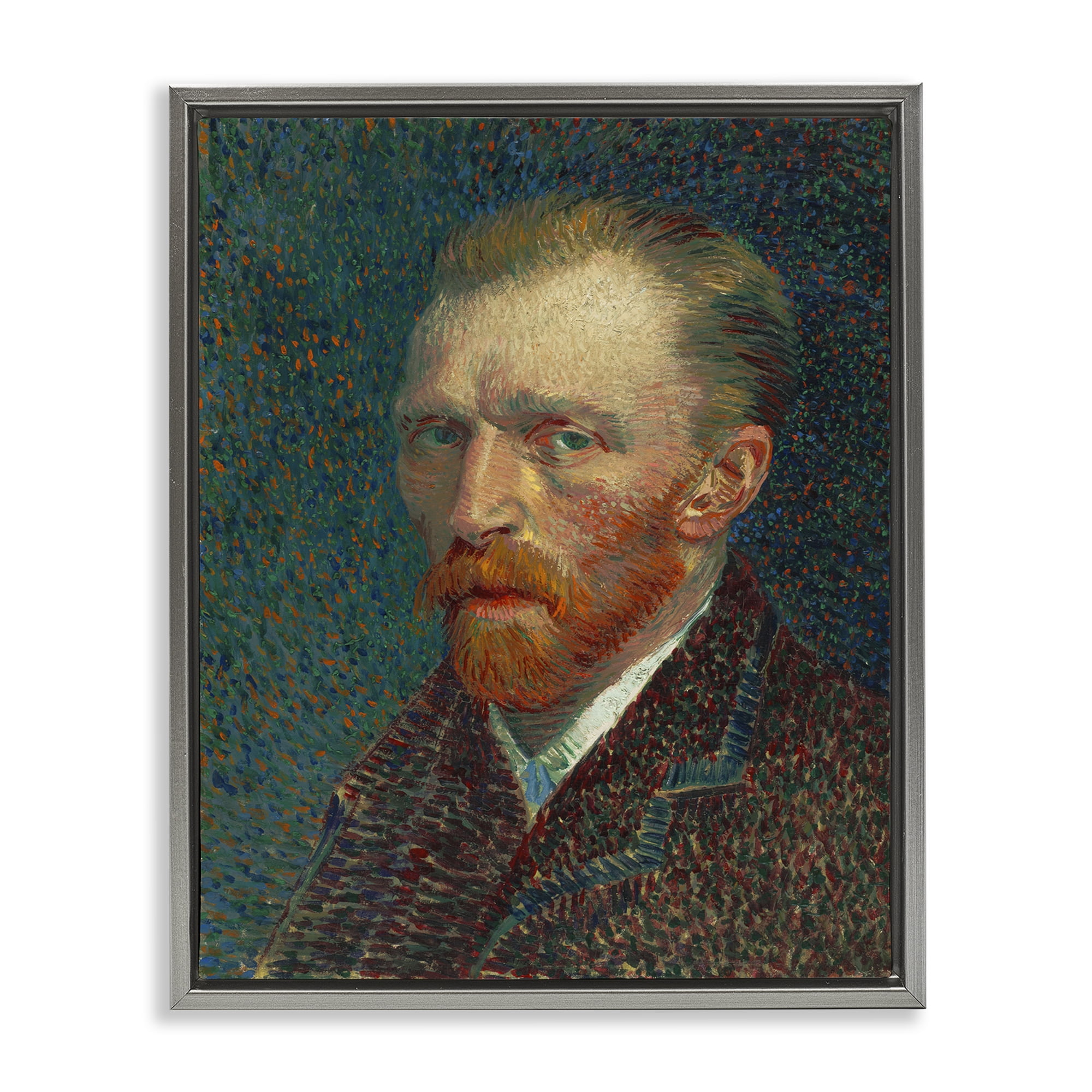 Stupell Industries Van Gogh Self Portrait People Painting Gray Floater Framed Canvas Art Print Wall Art, 25 x 31