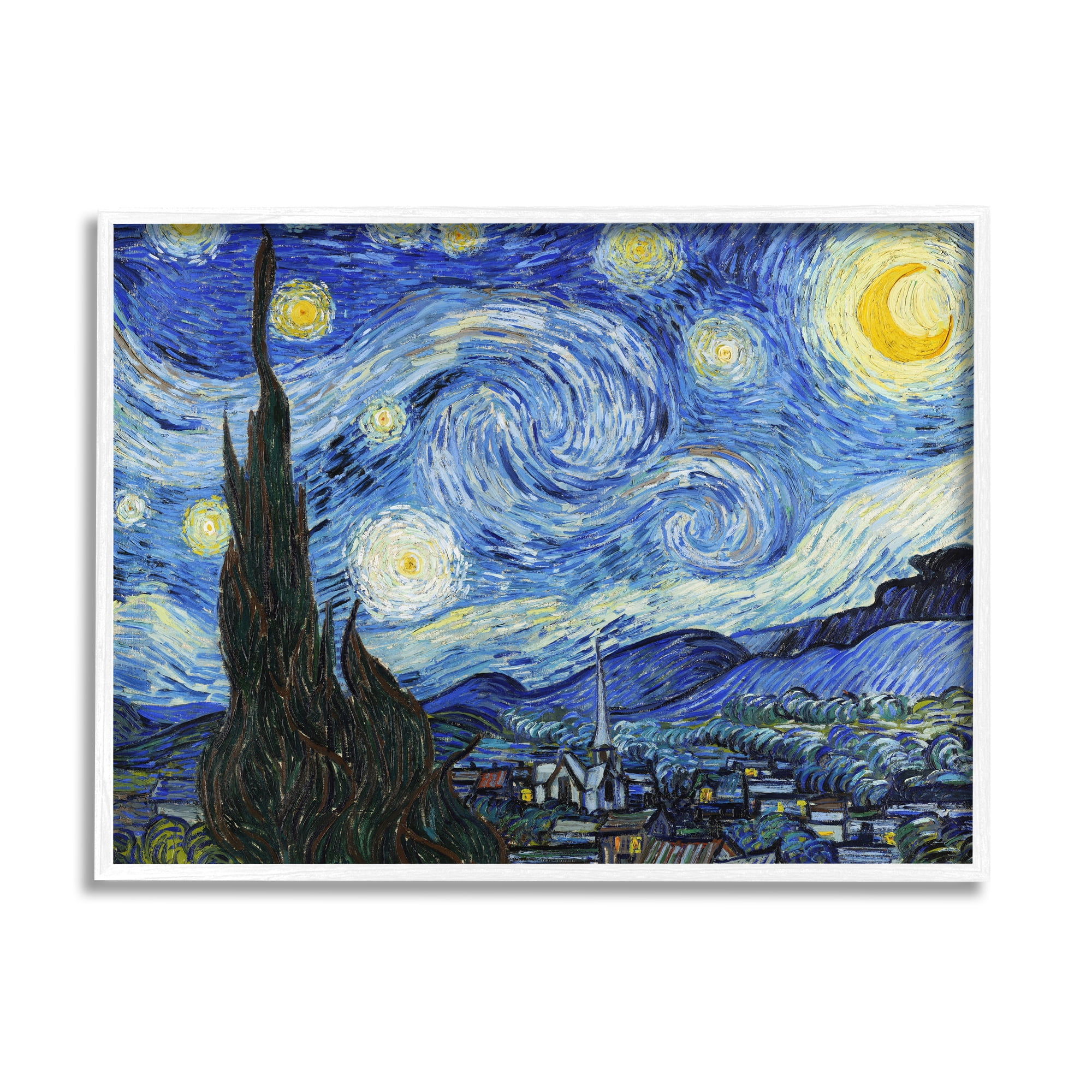 Stupell Industries Van Gogh Starry Night Post Impressionist Painting Framed Art Print Wall Art, 30x24, By Vincent Van Gogh