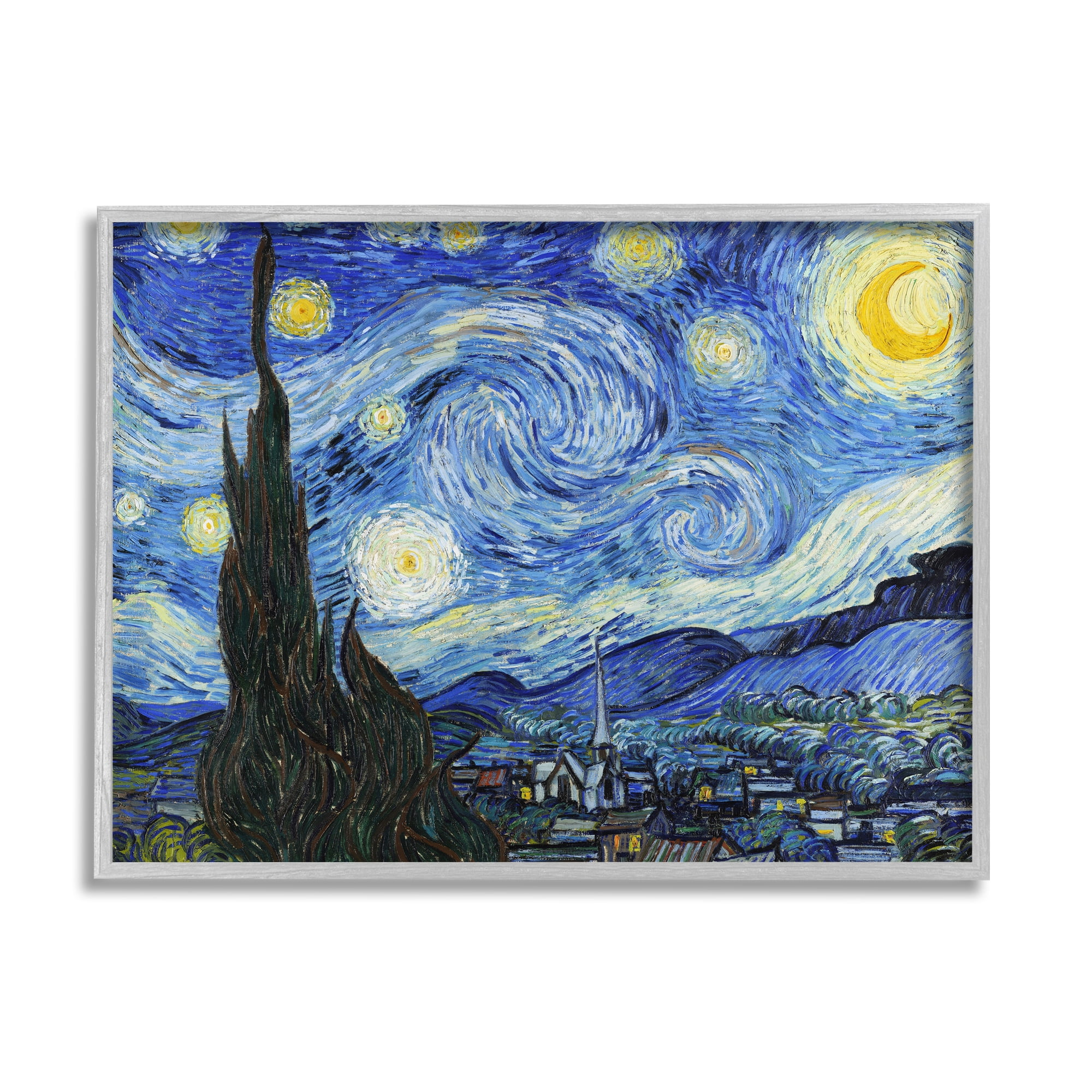 Stupell Industries Van Gogh Starry Night Post Impressionist Painting Framed Art Print Wall Art, 30x24, By Vincent Van Gogh