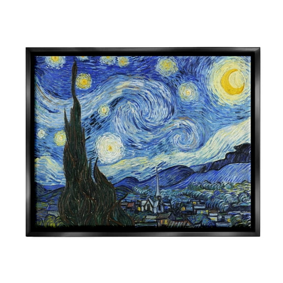 Stupell Industries Van Gogh Starry Night Post Impressionist Painting Jet Black Framed Floating Canvas Wall Art, 16x20, by Vincent Van Gogh
