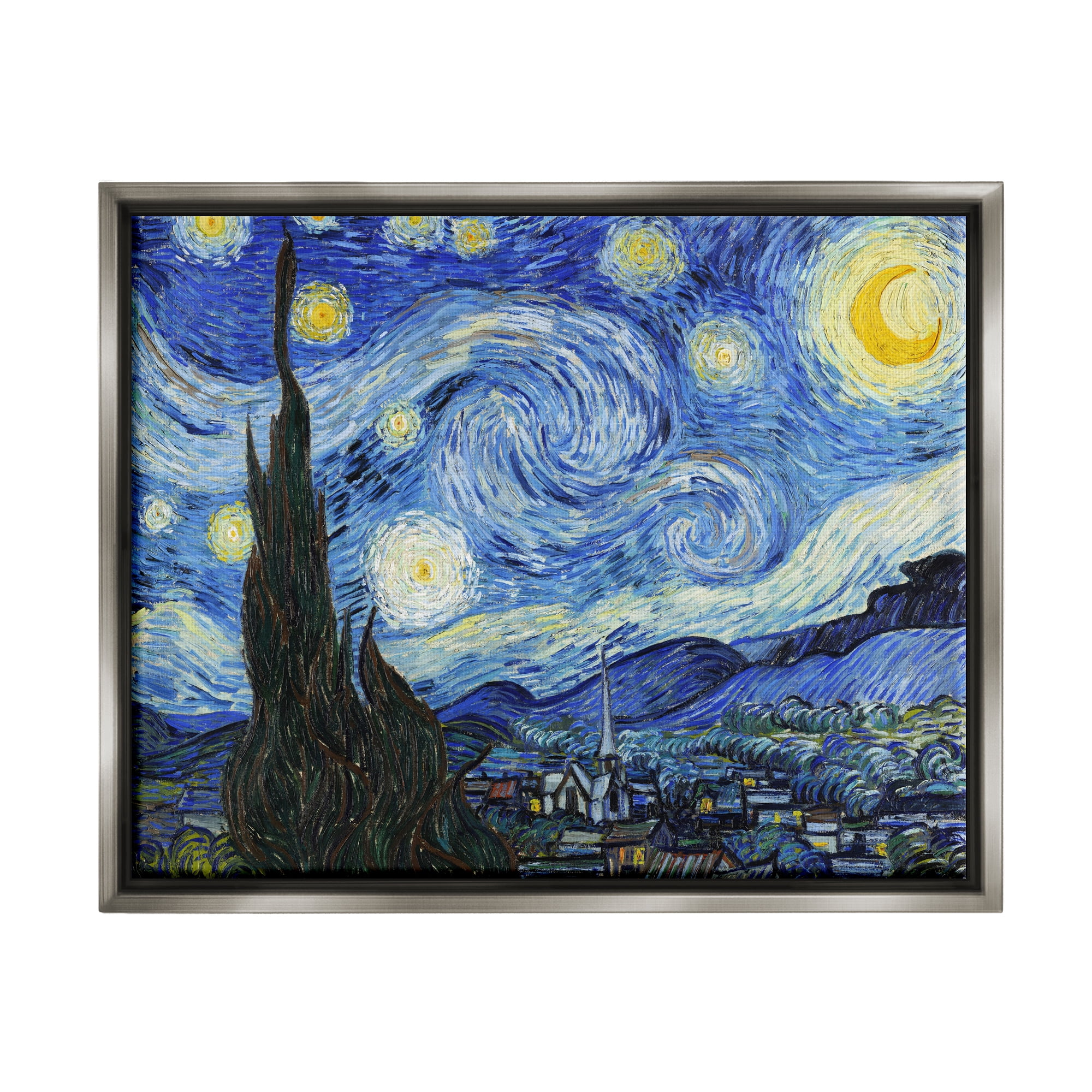 Stupell Industries Van Gogh Starry Night Post Impressionist Painting Luster Gray Framed Floating Canvas Wall Art, 16x20, by Vincent Van Gogh