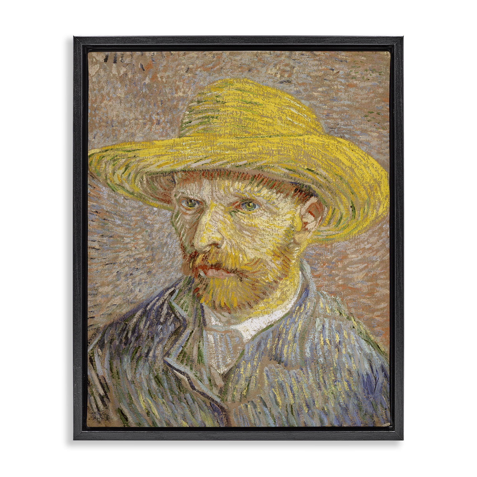 Stupell Industries Van Gogh Straw Hat Portrait People Painting Black Floater Framed Canvas Art Print Wall Art, 25 x 31
