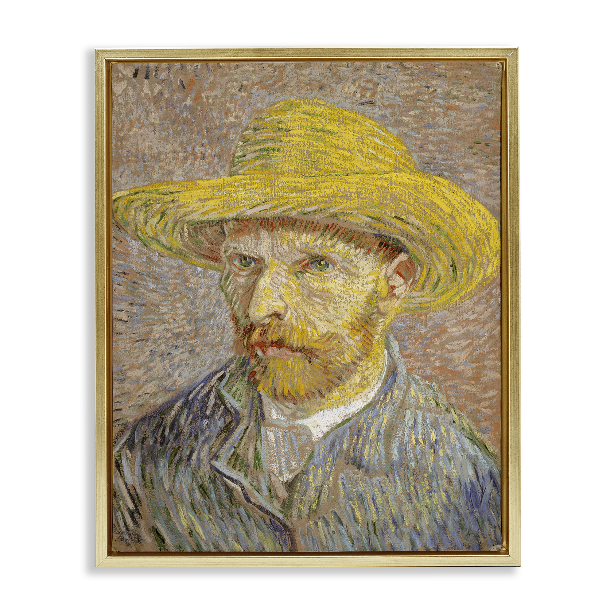 Stupell Industries Van Gogh Straw Hat Portrait People Painting Gold Floater Framed Canvas Art Print Wall Art, 25 x 31