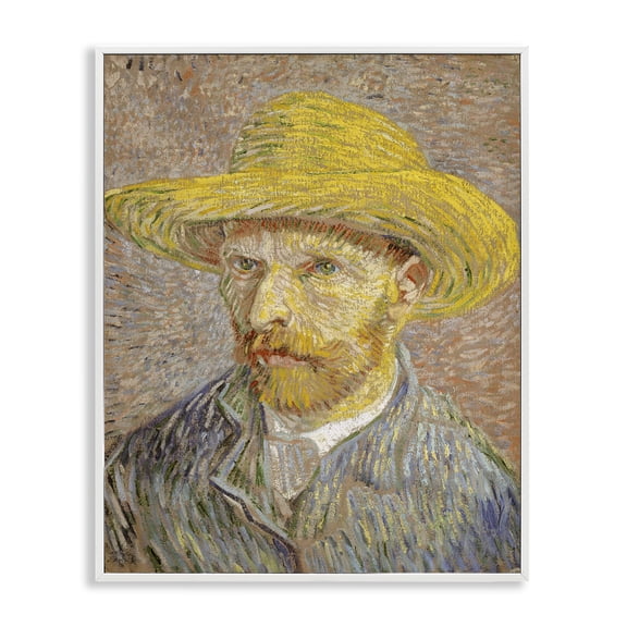 Stupell Industries Van Gogh Straw Hat Portrait People Painting White Framed Art Print Wall Art, 11 x 14