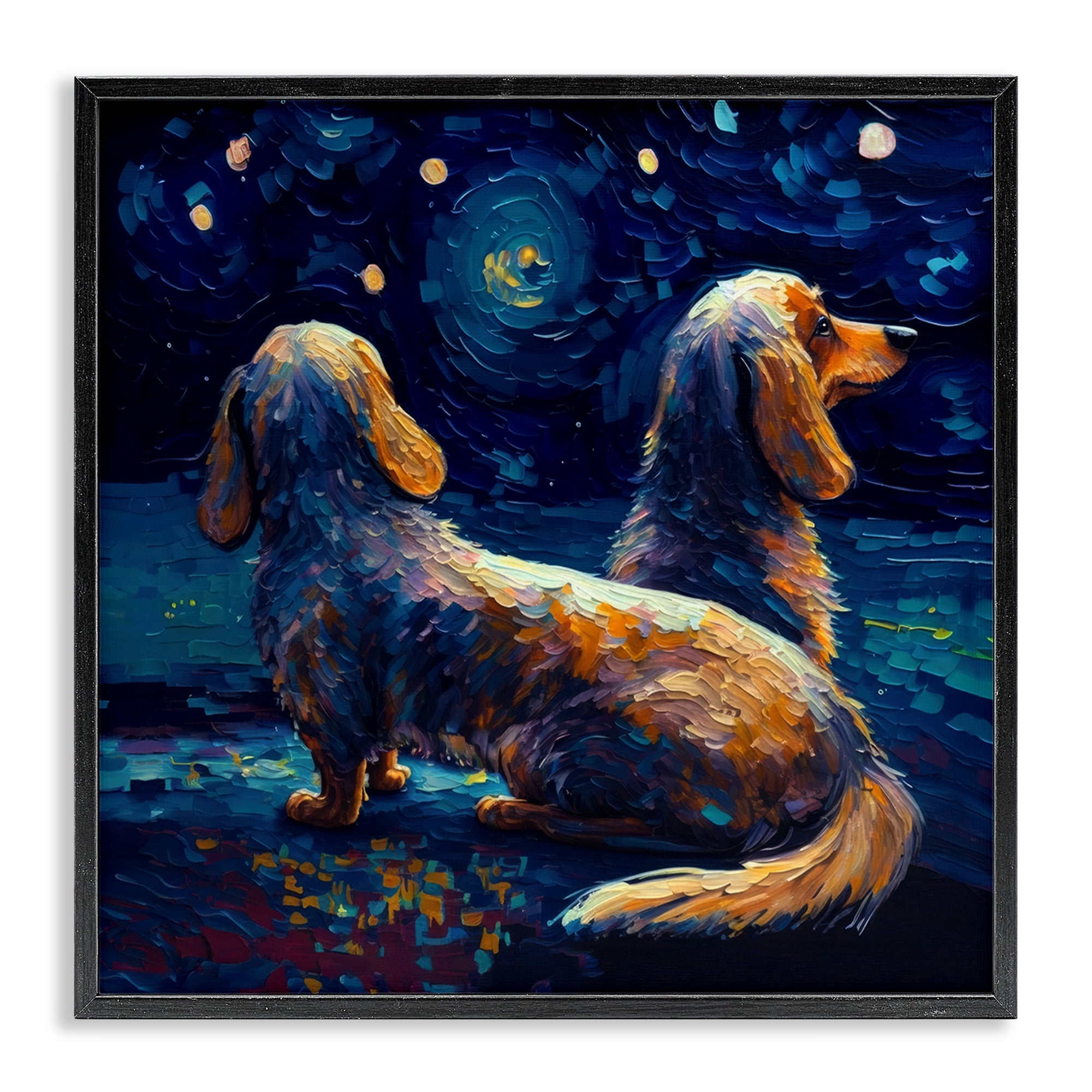 Stupell Industries Van Gogh Style Dogs Animals Painting Black Framed Art Print Wall Art, 17 x 17