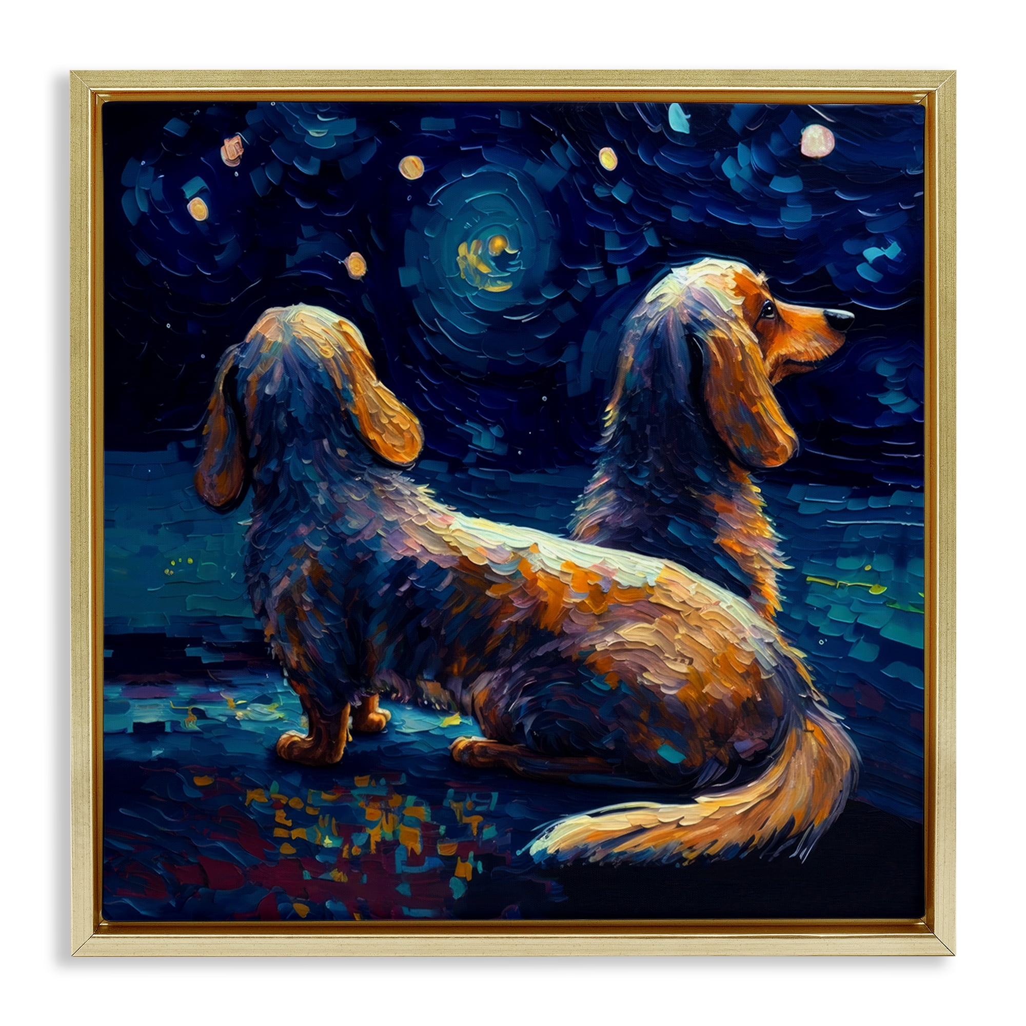 Stupell Industries Van Gogh Style Dogs Animals Painting Gold Floater Framed Canvas Art Print Wall Art, 25 x 25