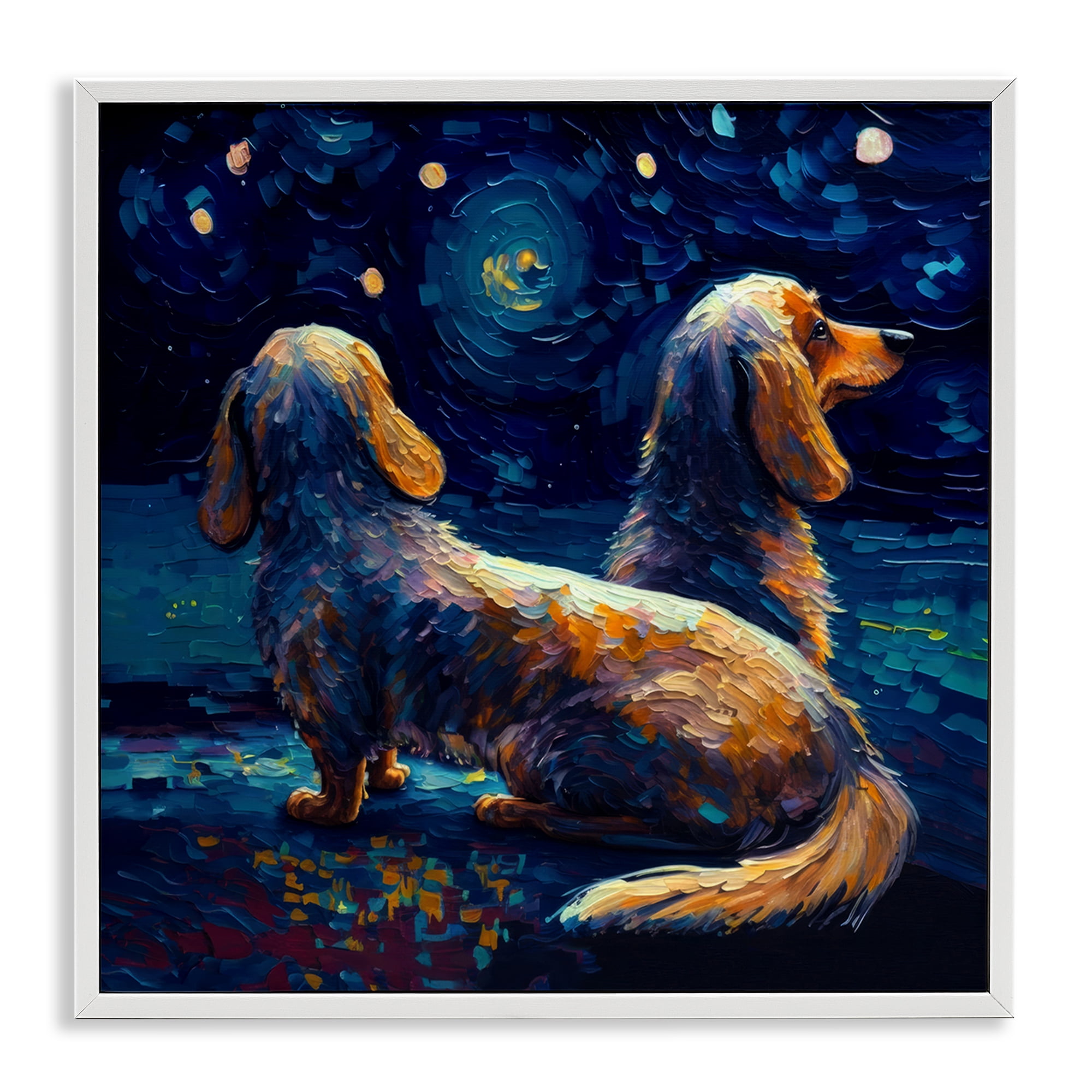 Stupell Industries Van Gogh Style Dogs Animals Painting White Framed Art Print Wall Art, 17 x 17
