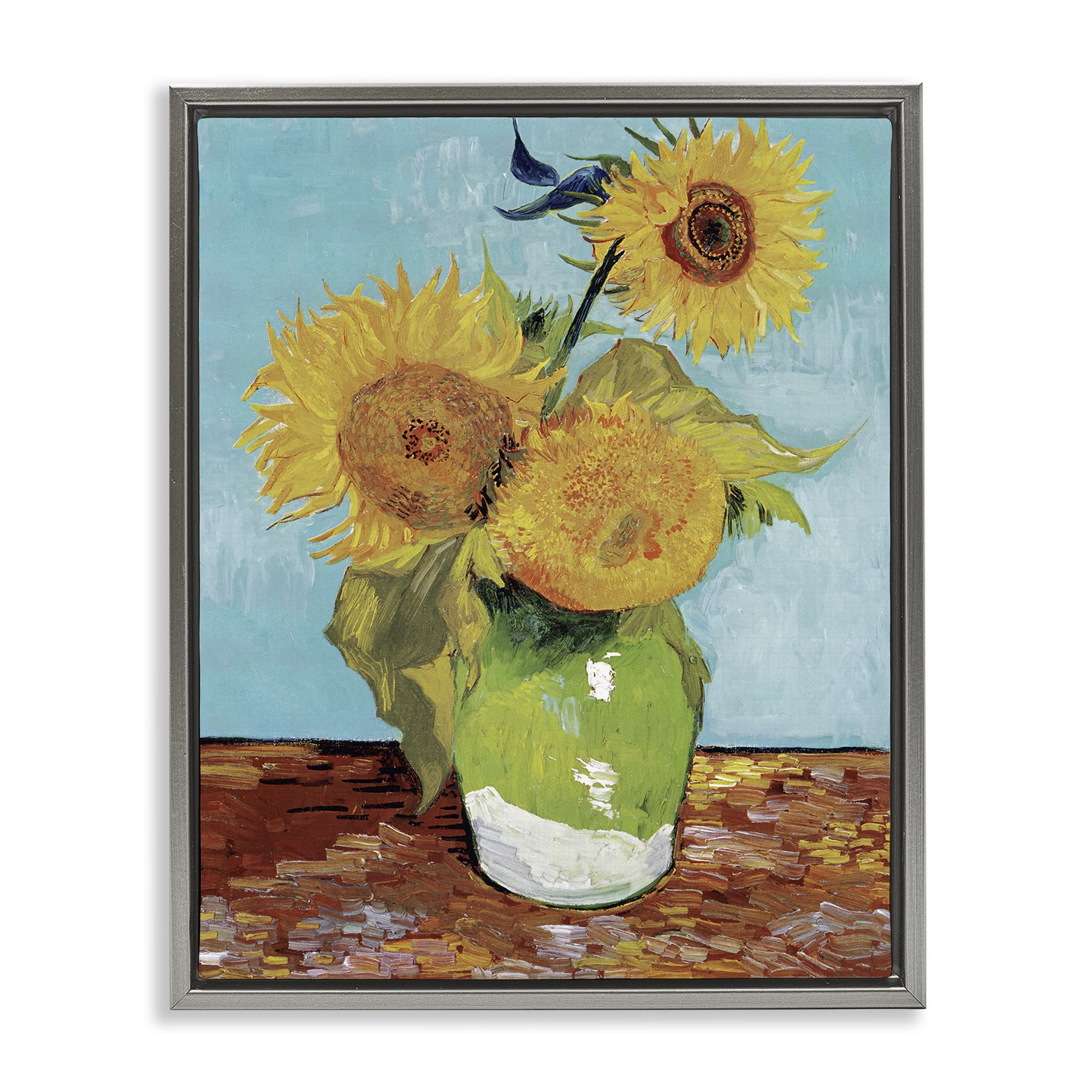 Stupell Industries Van Gogh Sunflowers Botanical & Floral Painting Gray Floater Framed Art Print Wall Art, 25 x 31