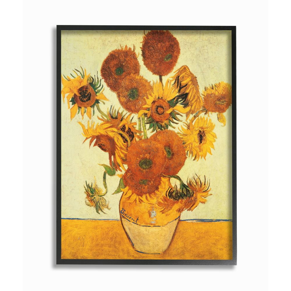 Stupell Industries Van Gogh Sunflowers Classic Painting Black Framed Art Print Wall Art, 16x20, by Vincent Van Gogh