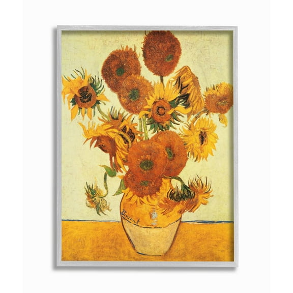 Stupell Industries Van Gogh Sunflowers Classic Painting Framed Wall Art by Vincent Van Gogh, 16" x 20", Gray Framed