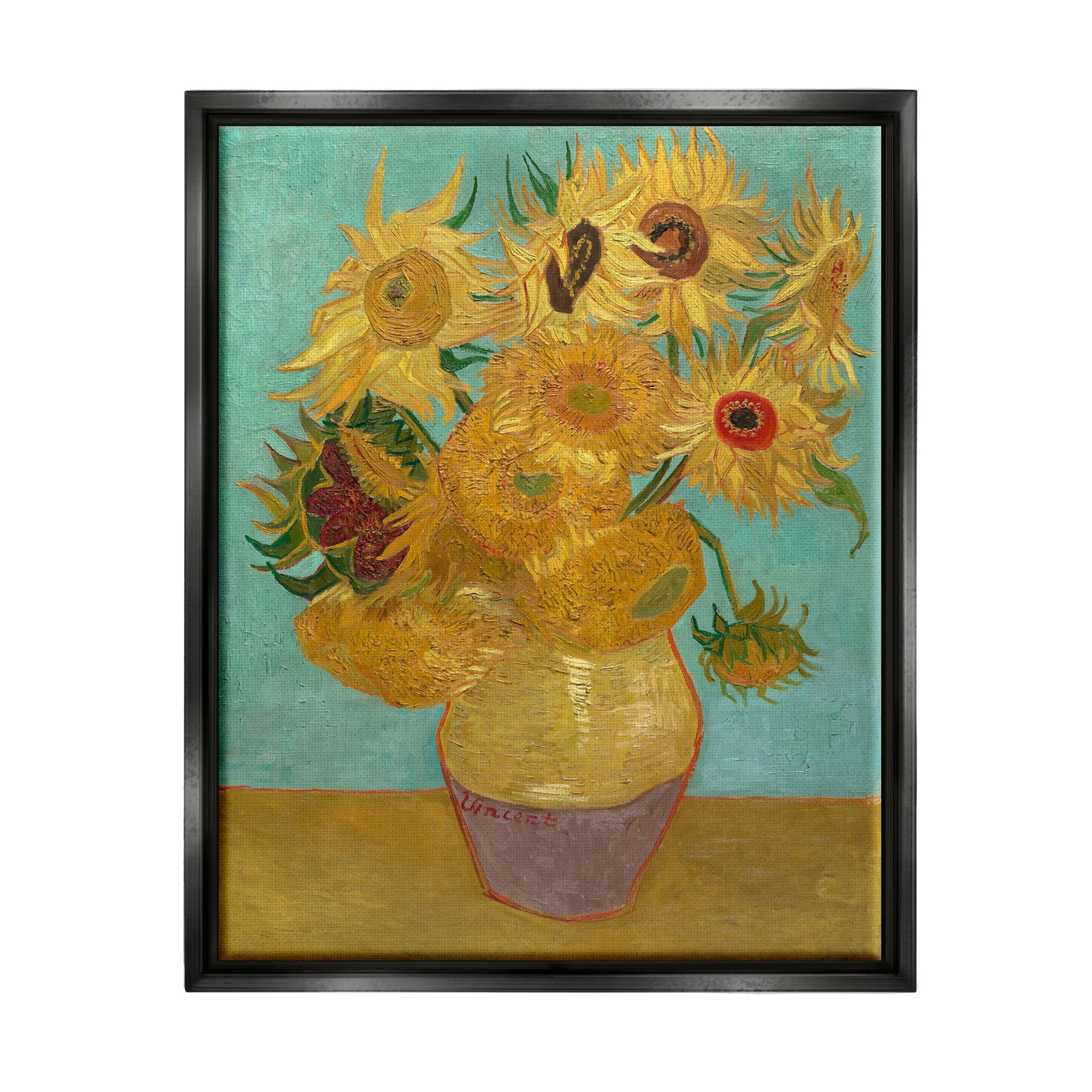 Stupell Industries Van Gogh Sunflowers Post Impressionist Painting Jet Black Framed Floating Canvas Wall Art, 24x30, by Vincent Van Gogh