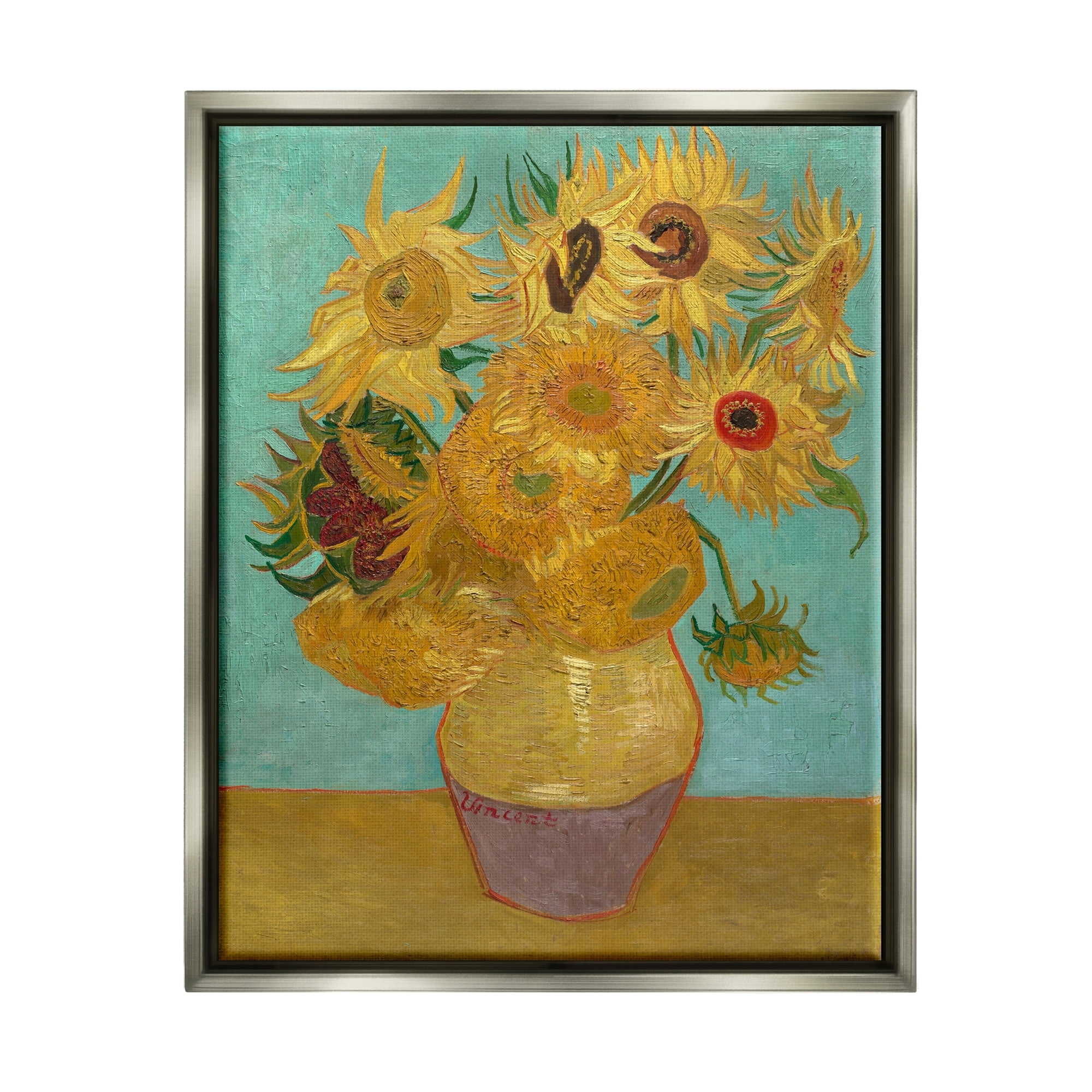 Stupell Industries Van Gogh Sunflowers Post Impressionist Painting Luster Gray Framed Floating Canvas Wall Art, 24x30, by Vincent Van Gogh