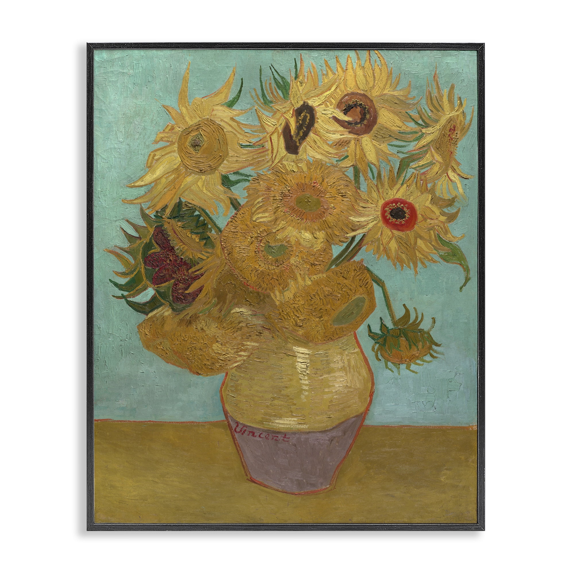 Stupell Industries Van Gogh Sunflowers on Blue Plants & Flowers Painting Black Framed Art Print Wall Art, 16 x 20